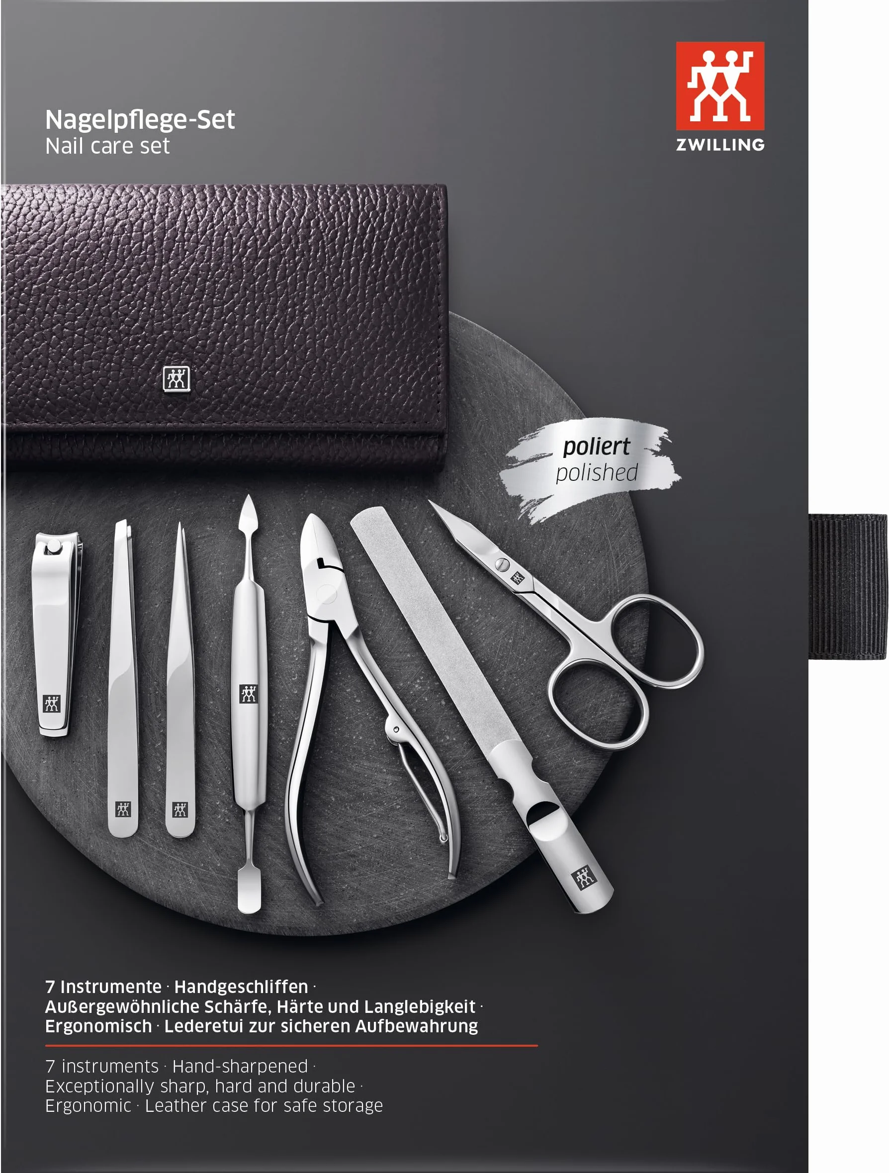 ZWILLING Zestaw do manicure (7 części, zestaw do pedicure, etui podróżne, pielęgnacja paznokci, skóra naturalna), polerowana stal nierdzewna, fioletowy