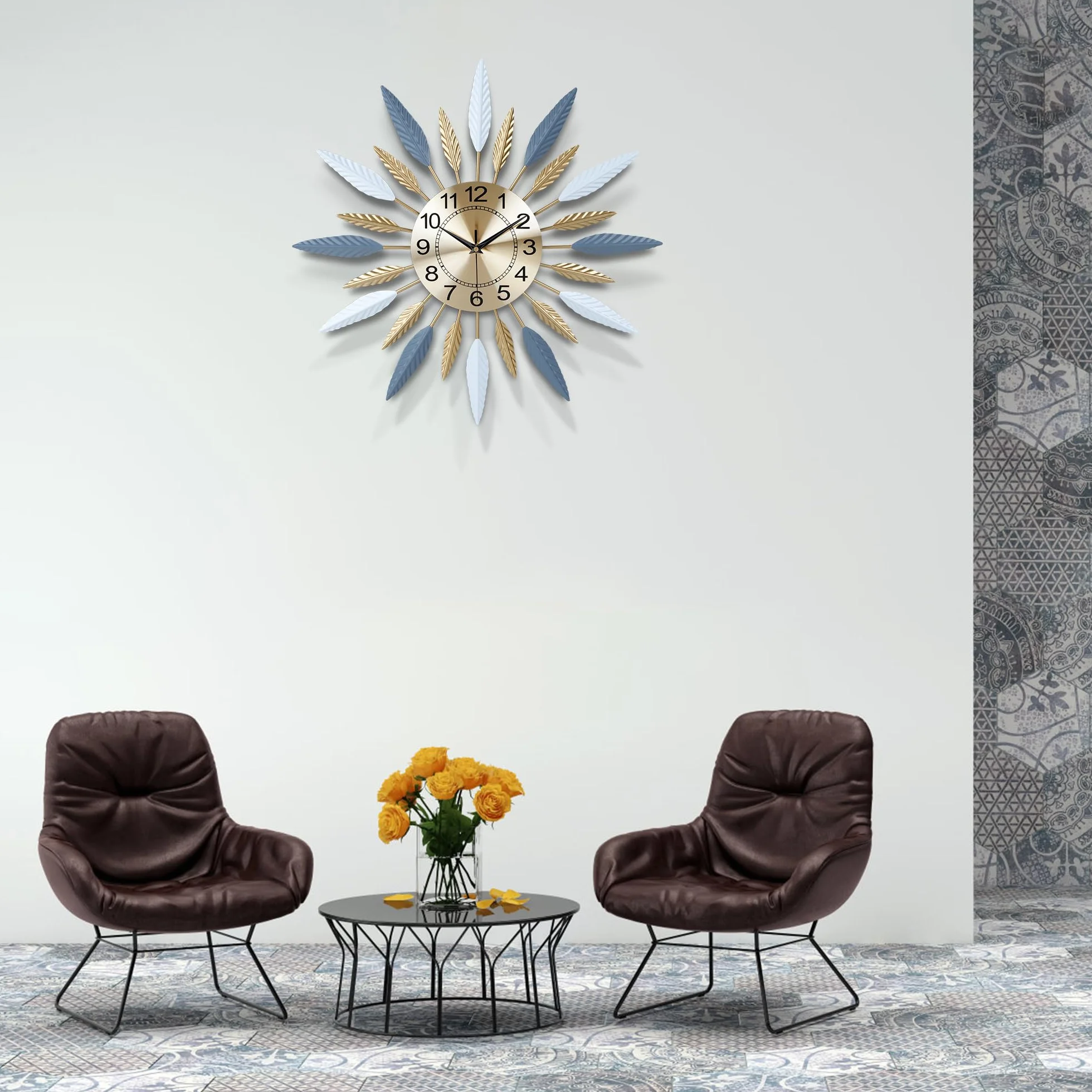 Lafocuse Zegar Ścienny Duży Metalowy Nowoczesny Cichy 56 cm Dekoracja Do Salonu