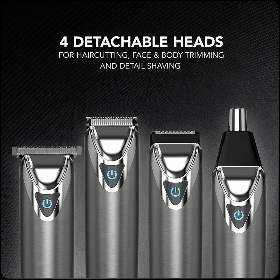 WAHL Stainless Steel Washable Multigroomer, Trymer do Brody i Zarostu, Przycinanie Włosów w Domu, Trymer do Nosa i Uszu, Zestaw do Pielęgnacji dla Mężczyzn, W pełni zmywalny, Bezprzewodowy