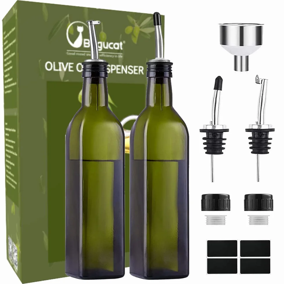Butelka oliwy z oliwek zielony szklany dozownik 500 ml zestaw 2 szt
