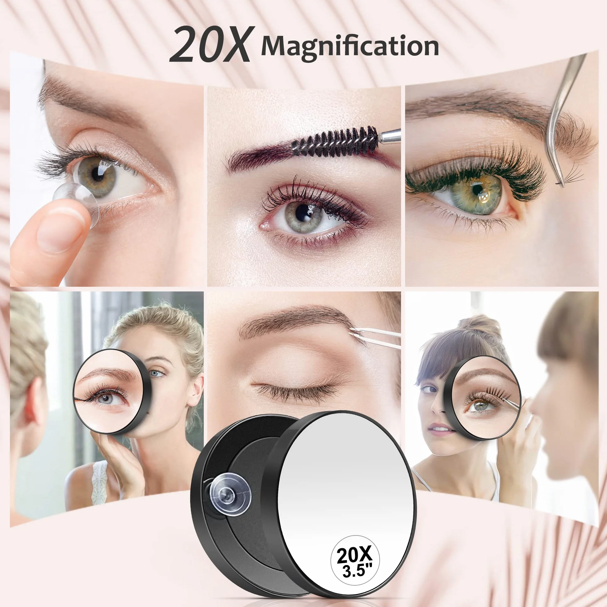 MIYADIVA 20-krotne lusterko powiększające, małe lusterko podróżne z przyssawką i pęsetą, 8 cm