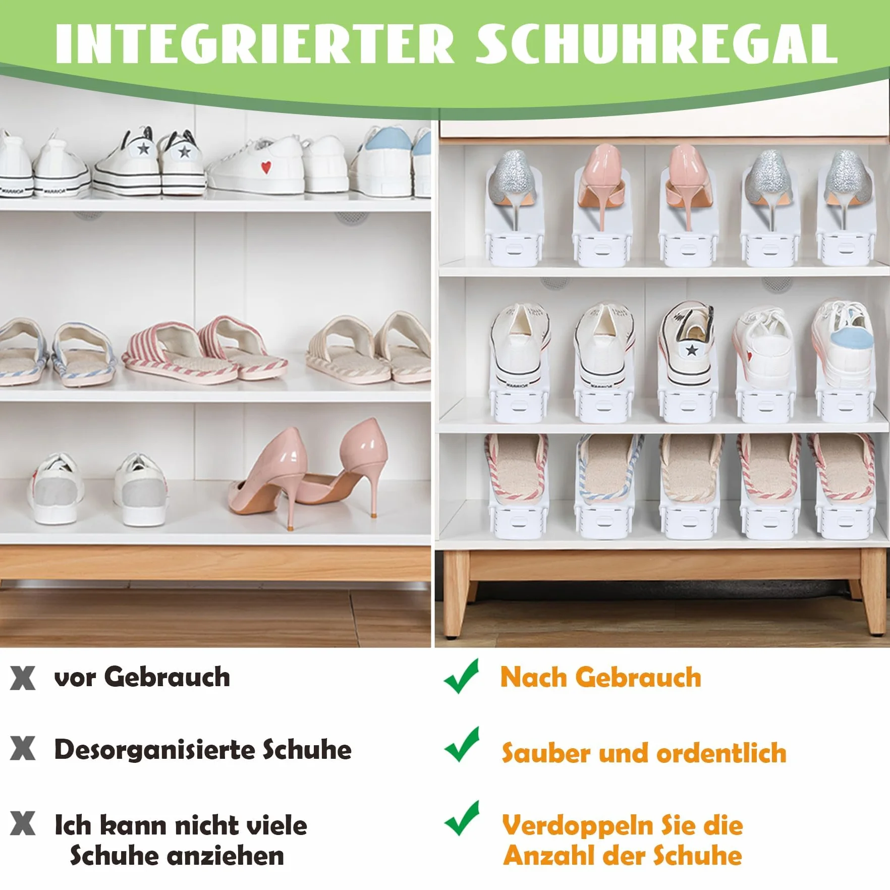 Regulowane regały na buty, 10 sztuk, antypoślizgowe uchwyty na buty, organizer na buty, 3 poziomy regulacji wysokości, PP, zestaw podwójnych warstw, czarny