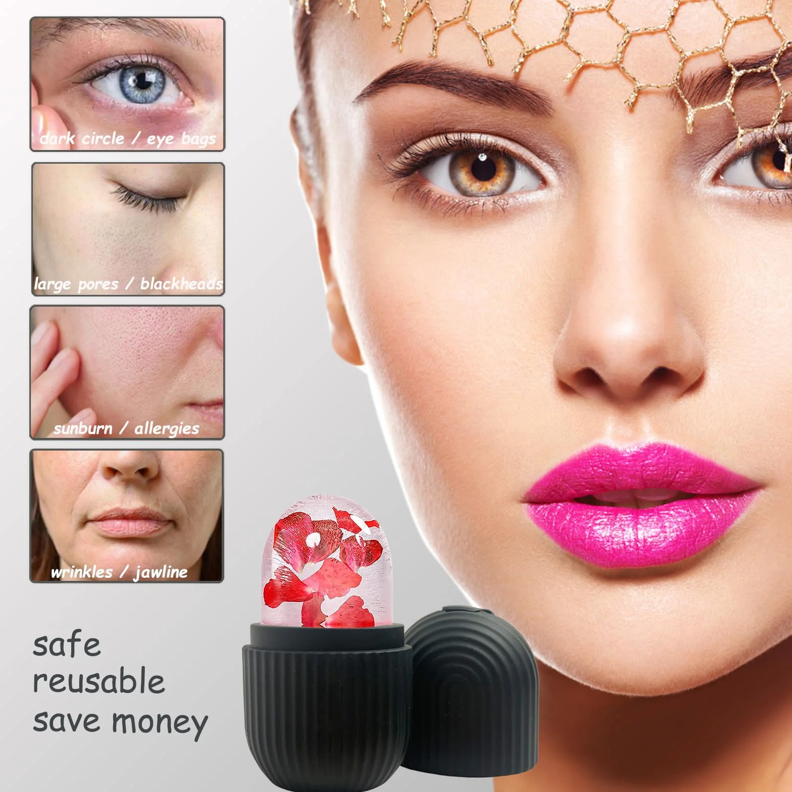 Ice Roller, Ice Roller for Face and Eyes, Ice Face Roller and Gua Sha, Silikon Rolka do lodu do Twarzy, Skutecznie Złagodzić Opuchliznę, Zmniejsza Pory, Napięte Zmarszczki i Analgesiate Hydrate