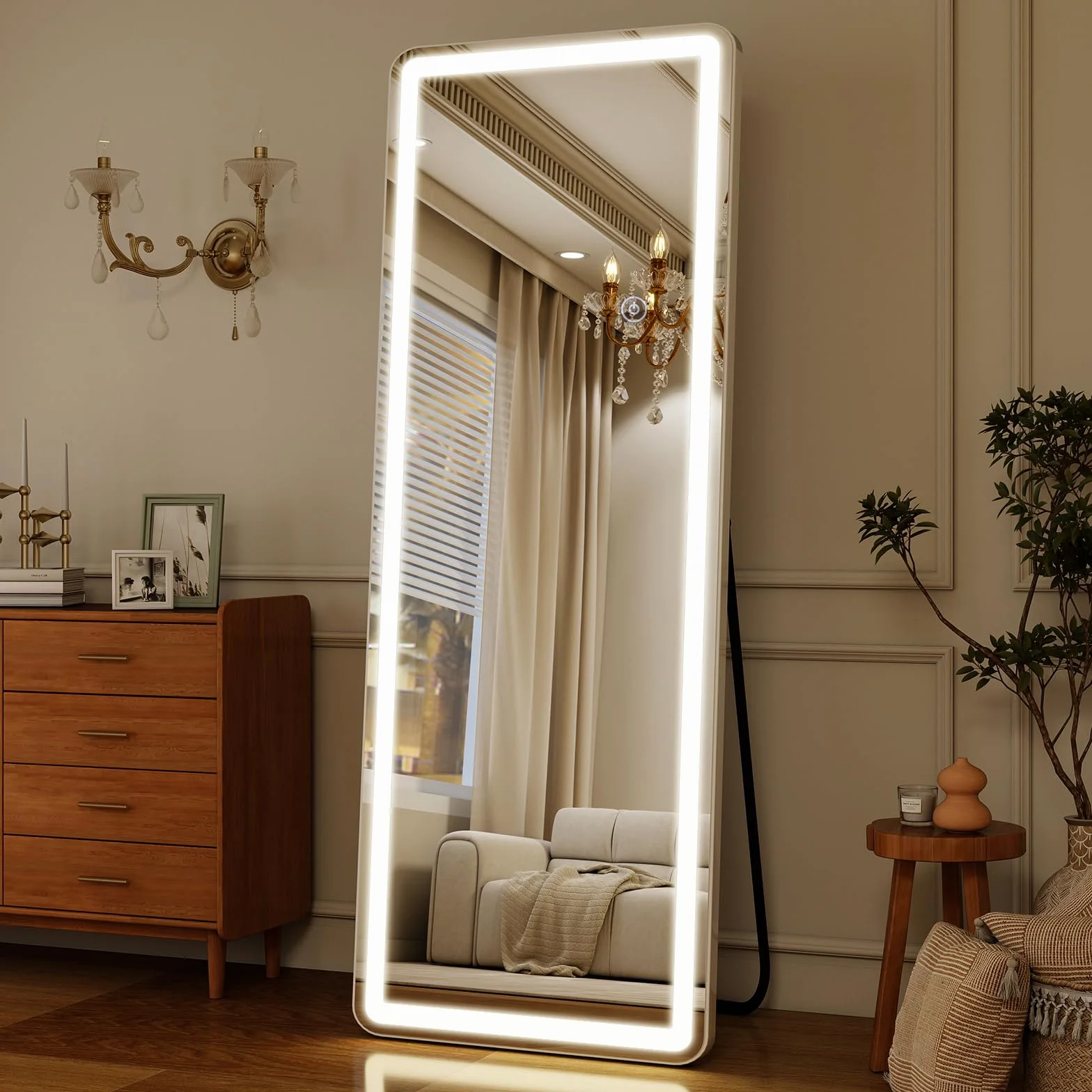 Koonmi Pełne lustro LED 164 x 60 cm z regulowaną jasnością i kolorami, ze wspornikiem, przyciskiem dotykowym, funkcją przeciwmgielną i pamięcią