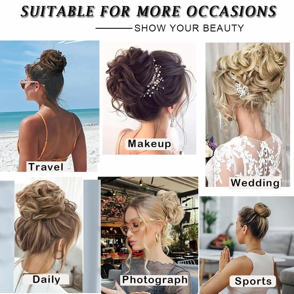 Kok gumka do włosów z włosami, kręcone, treska Messy Bun, z gumową taśmą, warkocz, przedłużenie włosów, koński ogon, dla kobiet i dziewcząt (18H613# (Ash Blond, mieszanie blondu, wybielanie)