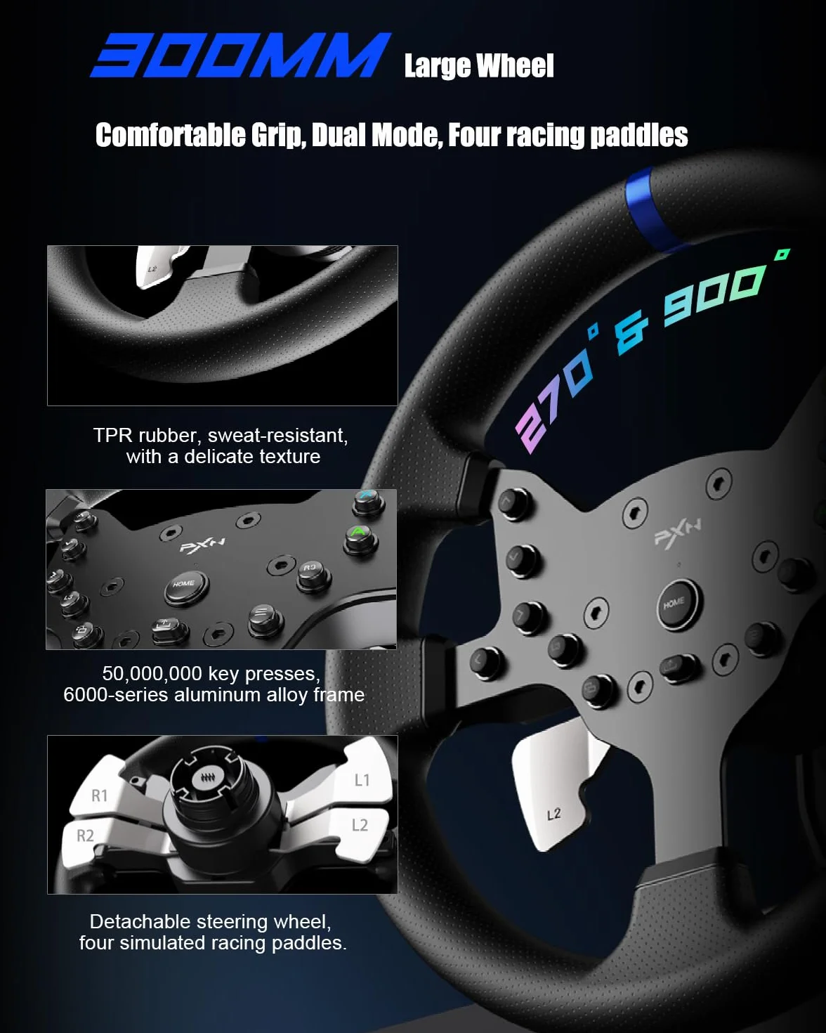 PXN V99 Kierownica do gier, Driving Force Feedback Kierownica z pedałami i zmianami - 3,2 nm, 270° i 900°, 11,8 cala, 4 peddle Shifters, narzędzia APP - wyścigowa kierownica do PC, Xbox, PS4