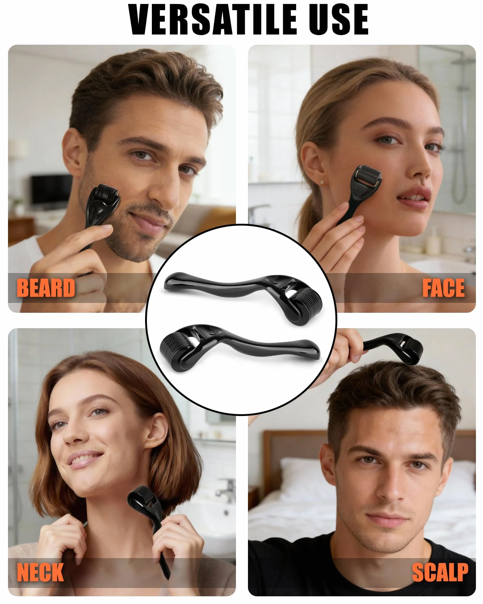 Roller do Twarzy 2 Sztuki, Wałek do Masażu Twarzy 0.5 mm i 1.0 mm z 540 Igłami, Roller do Brody Włosów i Ciała, dla Kobiet i Mężczyzn
