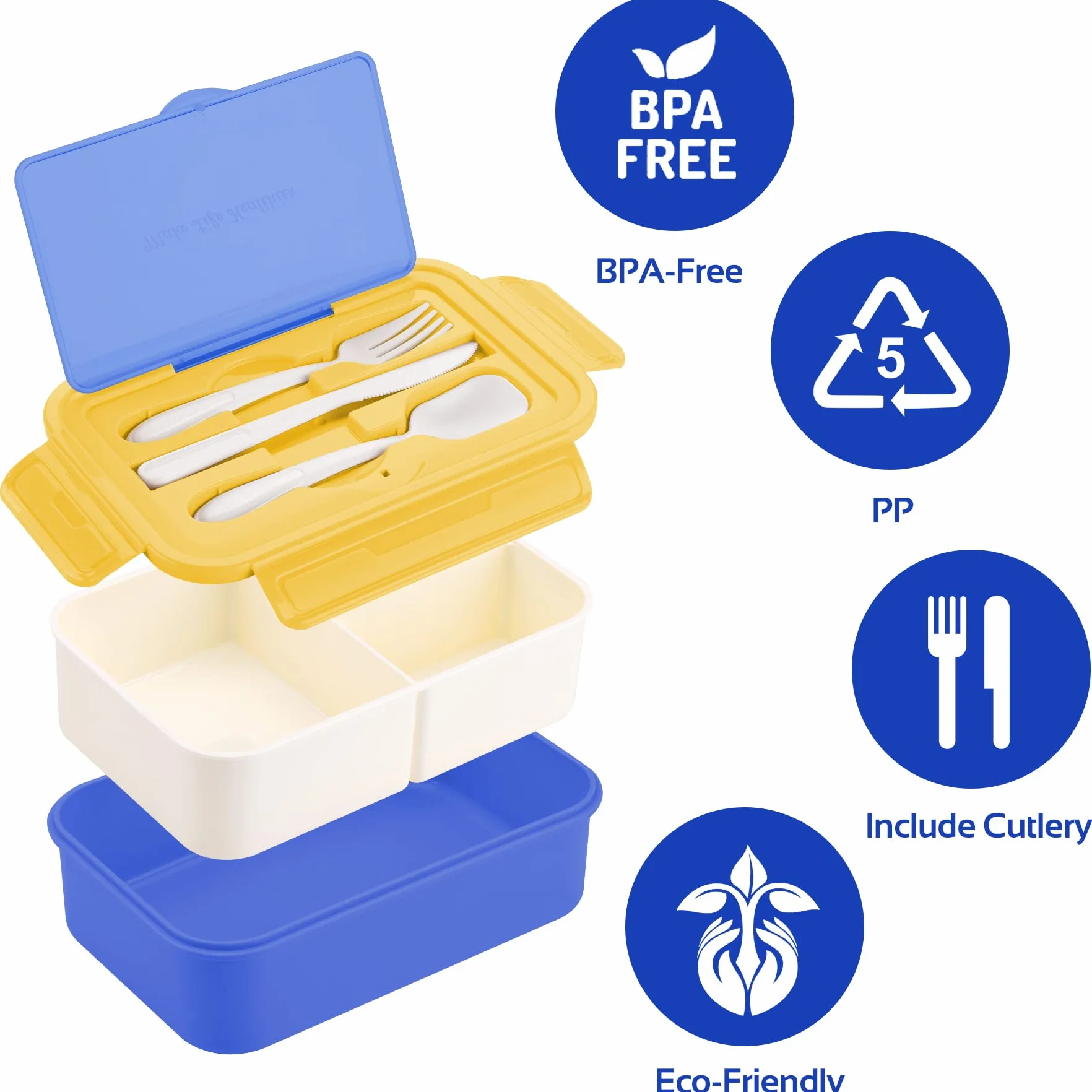 LUZOON Bento Box śniadaniówka 1400 ml 3 przegródki do mikrofalówki i zmywarki