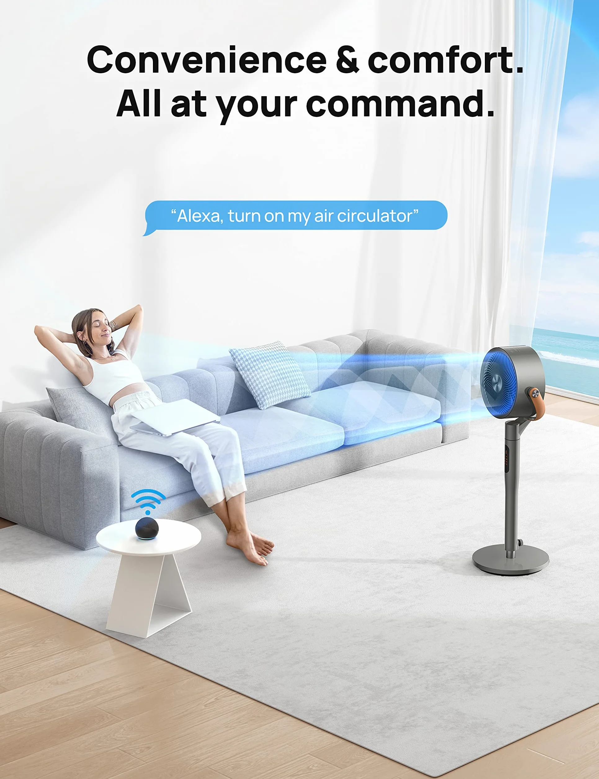 Dreo Wentylator Pedestal 513S 43'' cichy stojący z pilotem Wi-Fi Alexa Google 6