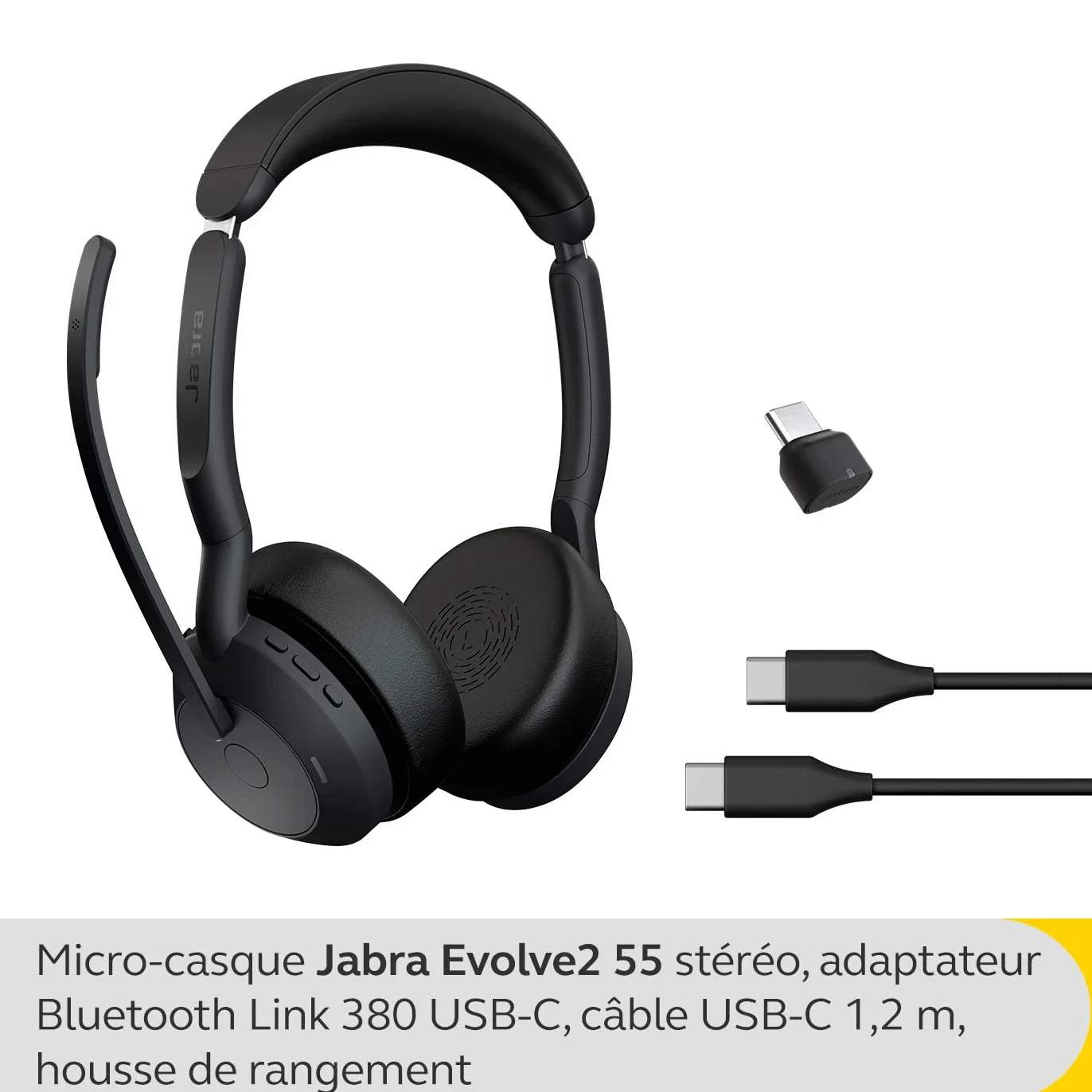 Jabra Evolve2 55 bezprzewodowy zestaw słuchawkowy stereo z technologią Jabra Air Comfort, mikrofon z redukcją szumów i ANC - certyfikat MS Teams, działa ze wszystkimi innymi platformami - czarny