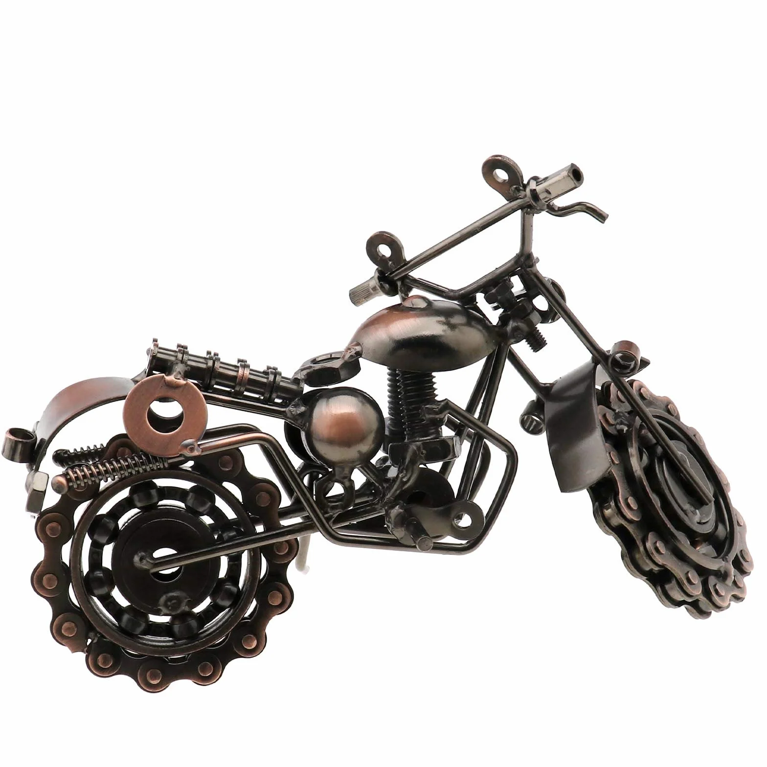 Retro Vintage metal motocykl brąz ręcznie metalowy model koła łańcuchowego ornament sztuka rzeźba kolekcjonerska prezent