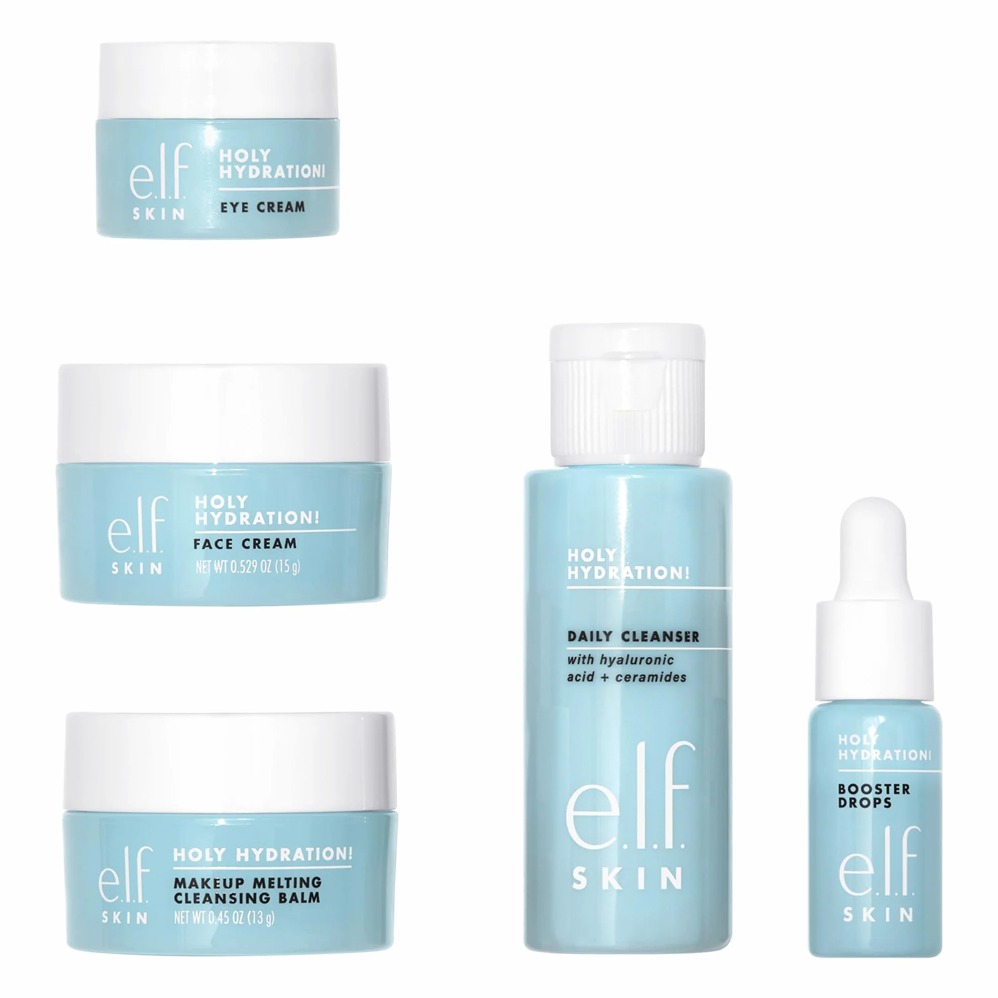 e.l.f. Skin Holy Hydration Mini nawilżający zestaw do pielęgnacji ciała, środek do demakijażu, nawilżający i pod oczy