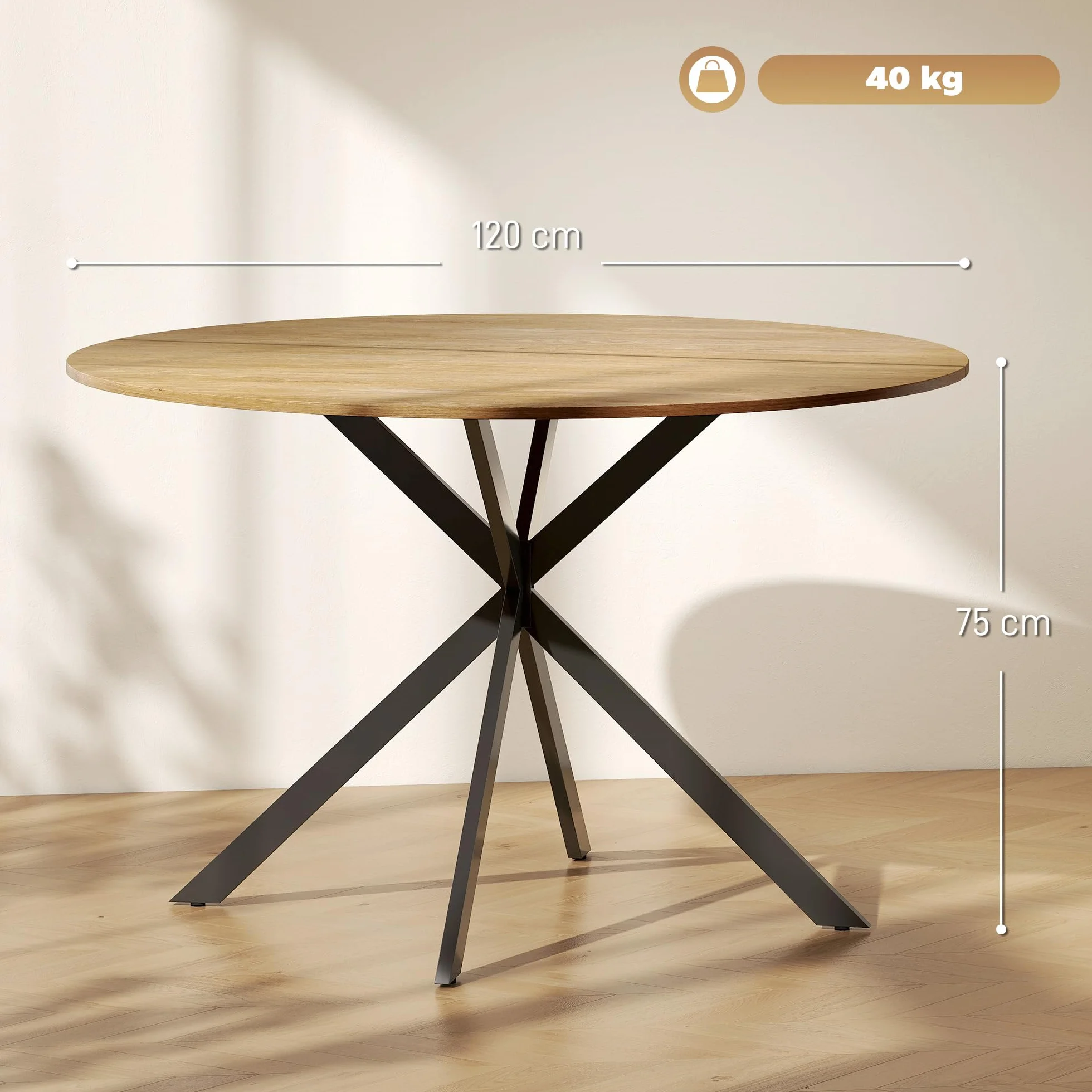 HOMCOM Okrągły stół do jadalni 120 cm stalowe nogi dąb