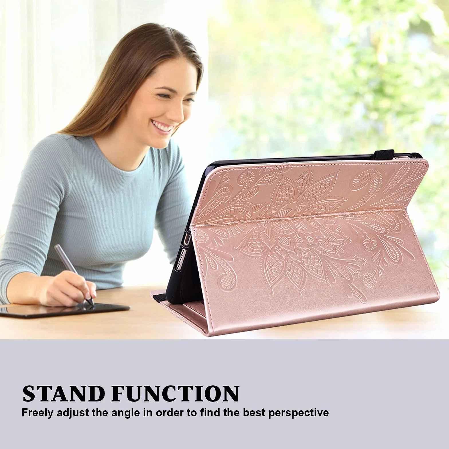 Etui do tabletu Samsung Galaxy Tab a 10.1 2019 (SM-T510/SM-T515) z folią ochronną i rysikiem - ultra cienki uchwyt na długopis funkcja stojaka Flip Cover skóra etui (różowe złoto)