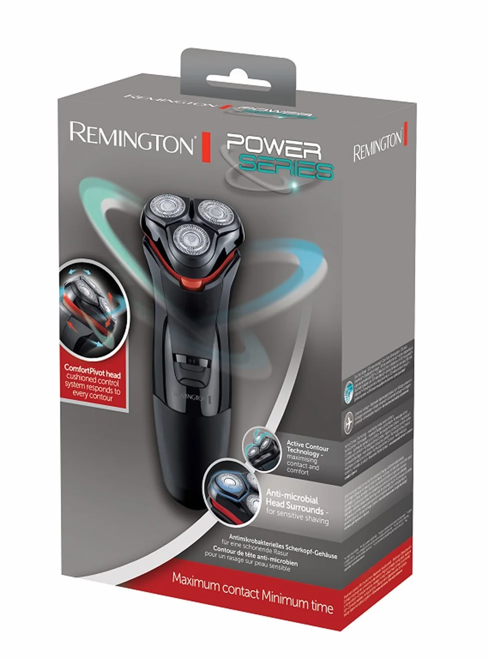 Remington golarka męska, elektryczna, rotacyjna, podwójne pierścienie tnące, ostrza ze stali szlachetnej, trymer precyzyjny Power Series PR1330