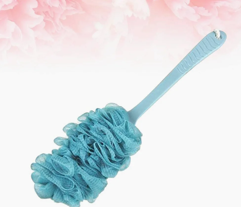 Szczotka do kąpieli z gąbką z uchwytem do kąpieli Długi złuszczający szczoteczka do kąpieli Body Washin (niebieski) Szczotki do kąpieli i ciała