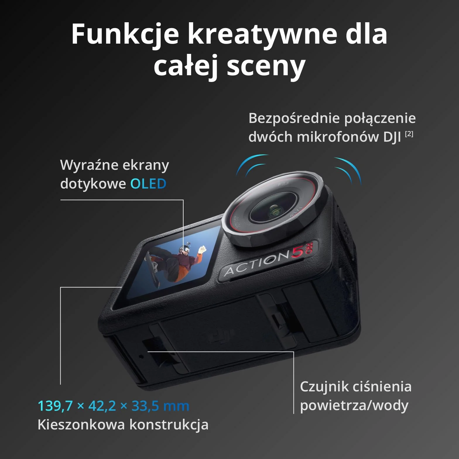 DJI Osmo Action 5 Pro Standard Combo, kamera wodoodporna z matrycą 1/1,3 cal, wideo 4K/120 kl./s, śledzenie obiektów, stabilizacja, dwa ekrany dot. OLED, kamera sportowa 4K do nagr. sportu, vlogów
