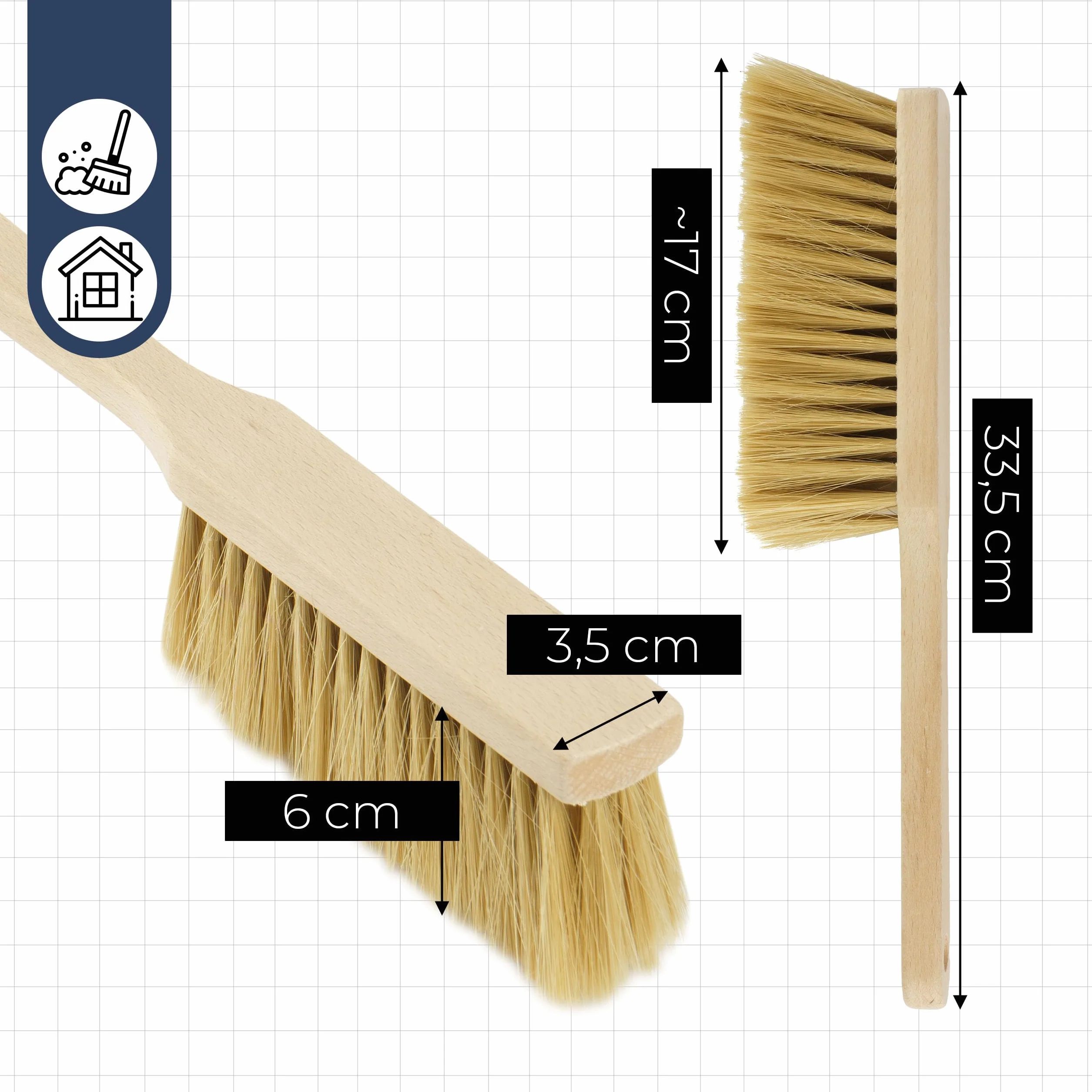 Zmiotka z Naturalnego Włosia EKO Miotełka z Rączką 30,5 x 7 x 4 cm Zamiatacz Szczotka do Domu, Biura, Magazynu Drewniana Miotła do do Ręki Nie rysuje Powierzchni
