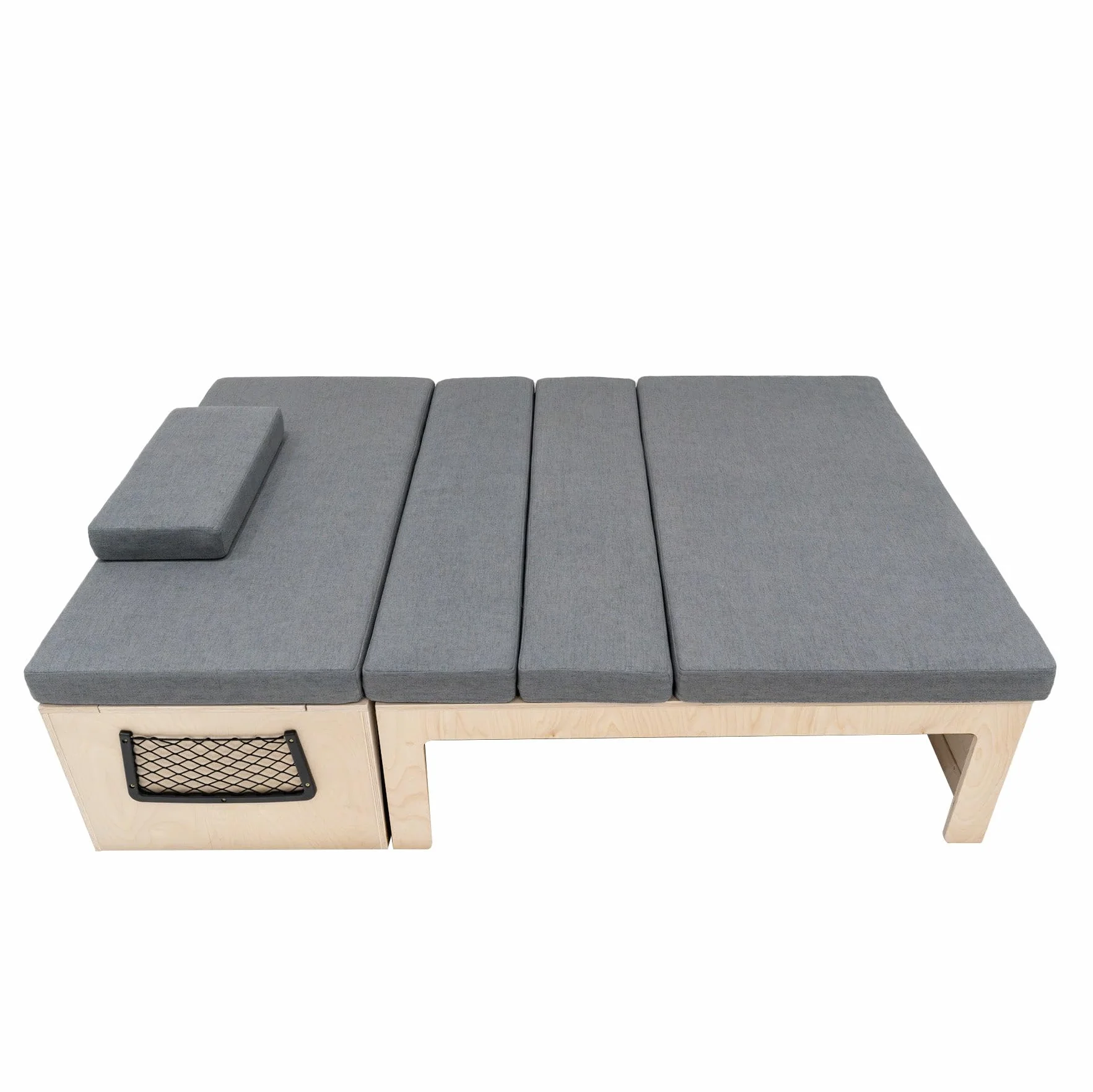Sofa rozkładana w kształcie L 180x120 cm drewno brzozowe z poduszkami 8 cm