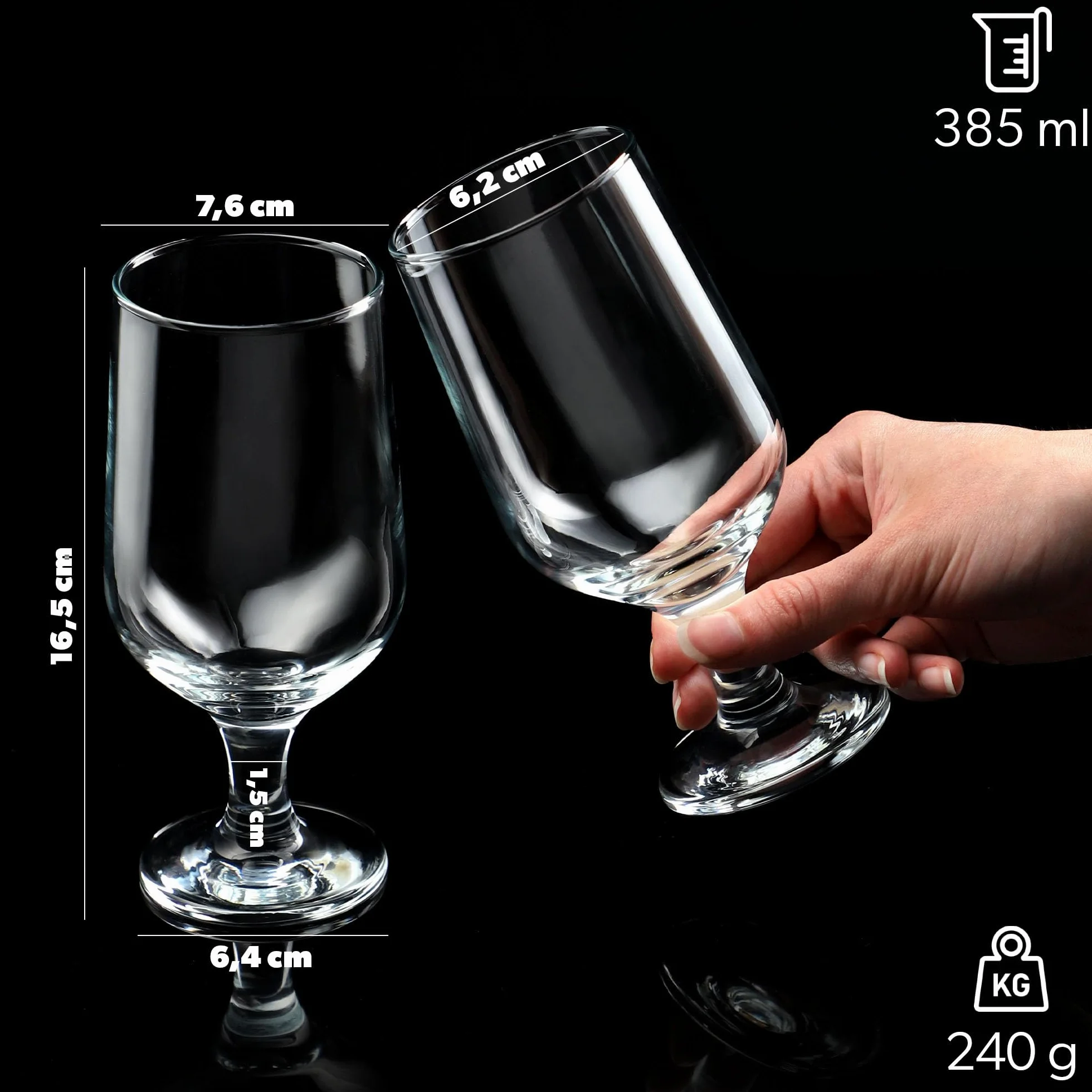 KADAX Zestaw 6 szt. Pokale do piwa 385 ml, szkło tulipany