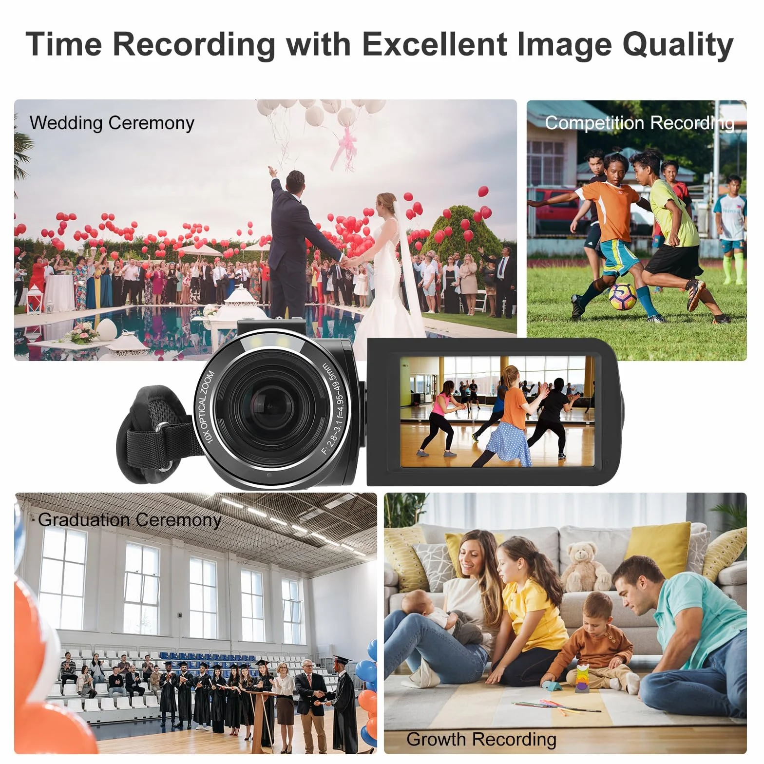 ORDRO Kamera wideo 4K Kamkorder Ultra HD z 10-krotnym zoomem optycznym i 120-krotnym zoomem cyfrowym, WiFi Vlogging automatyczne ustawianie ostrości kamery cyfrowe z kartą pamięci 32GB
