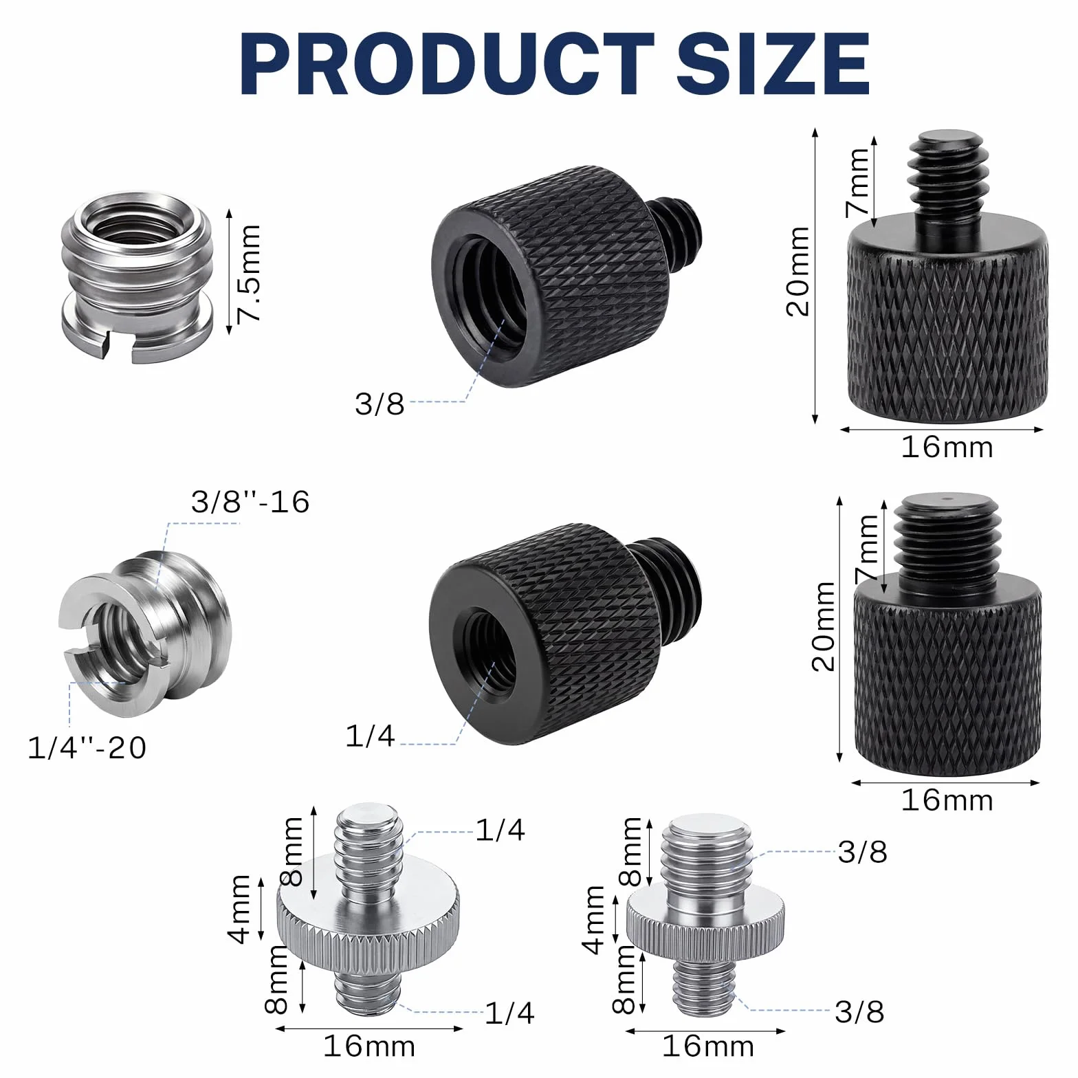 6 sztuk adaptera do statywu 1/4 na 3/8 cala, adapter do statywu z gwintowanym mocowaniem 1/4 na 3/8 cala, adapter śrub do statywu, adapter mikrofonostojaka, adapter śruby do kamery, adapter