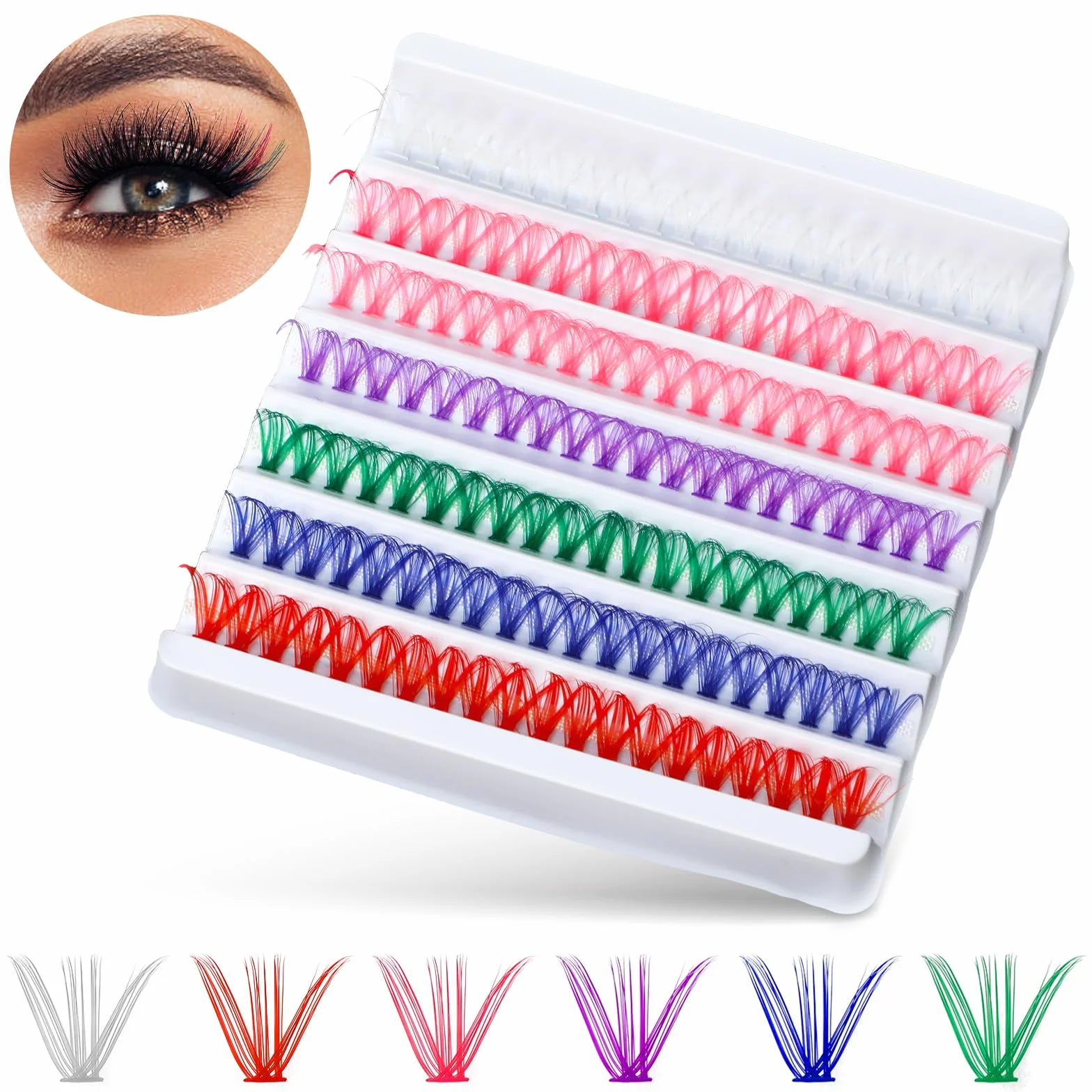Sibba Kolorowe Rzęsy 14 mm Pojedyncze Sztuczne Cienkie Kręcone - Przedłużanie DIY 140 Szt. w 6 Kolorach (Biały, Różowy, Fioletowy, Zielony, Niebieski, Czerwony)