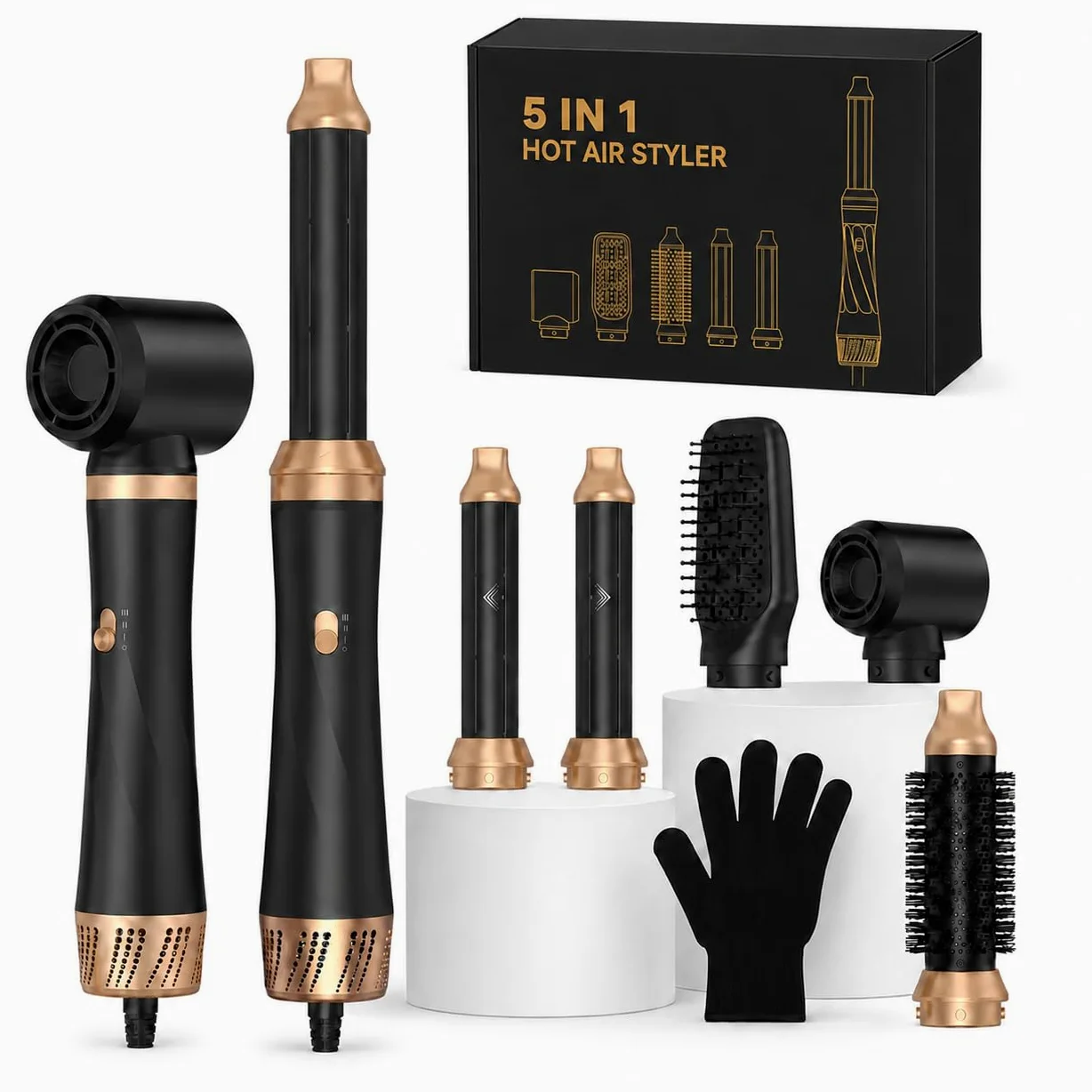 5 w 1 Hairstyler Air Styler Set 1000 W okrągła suszarka do włosów, szczotka z ciepłym powietrzem, wielofunkcyjna lokówka do włosów, prostowanie, suszenie ujemne, powolne suszenie