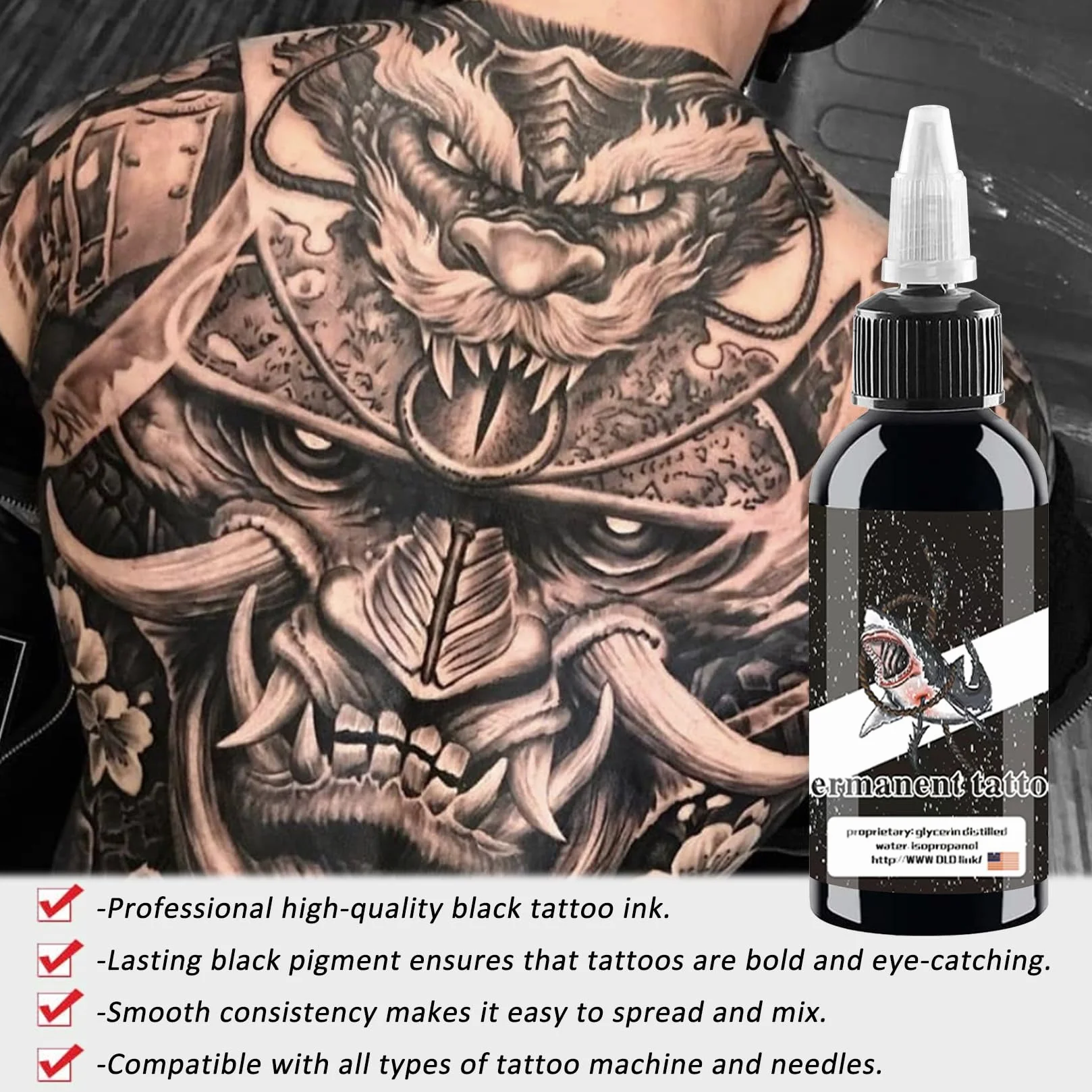 Czarny atrament do tatuażu, dynamiczny, trwały makijaż ciała do podszewki i cieniowania, atrament do tatuażu, Veggie Tribal Ink (30 ml)