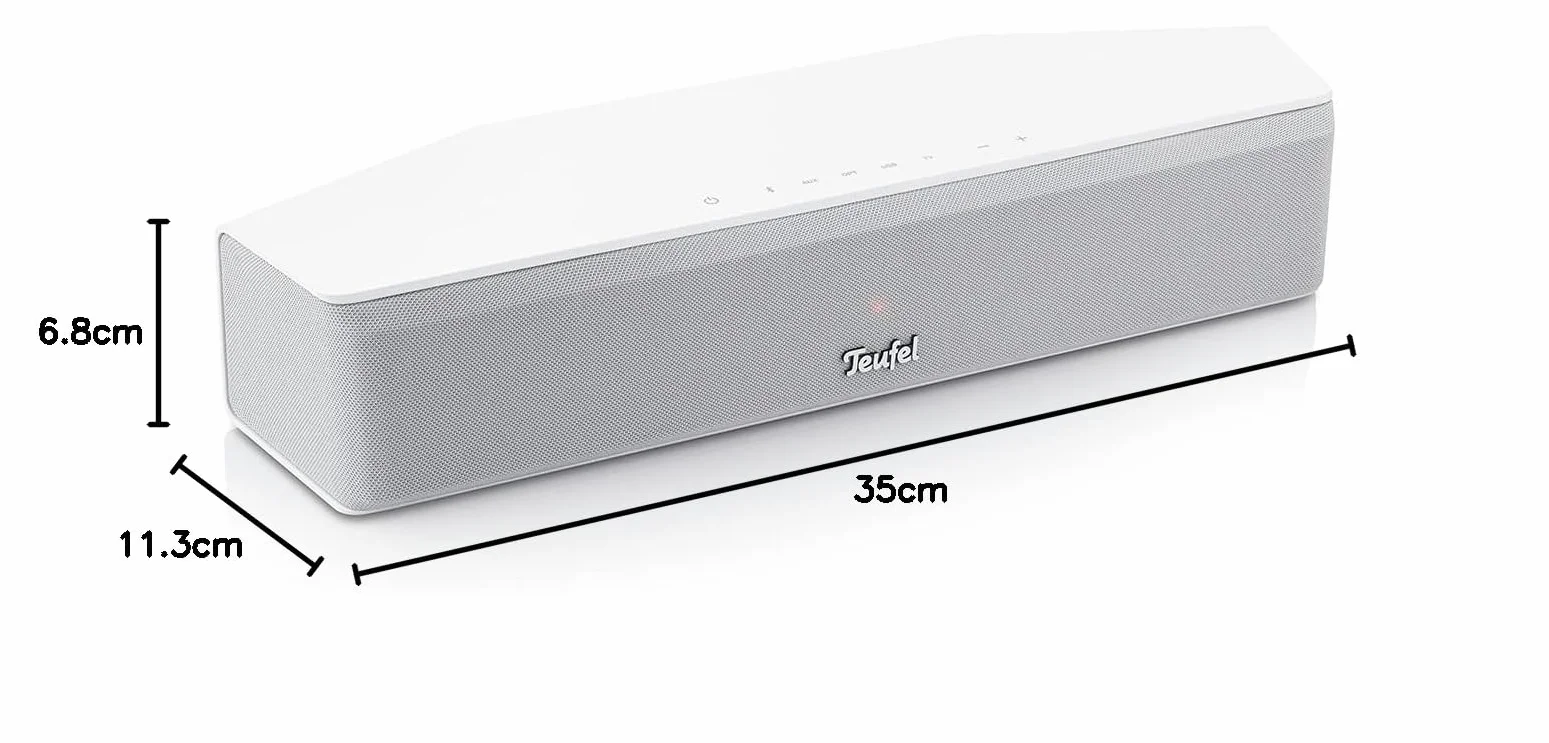 Soundbar Teufel CINEBAR ONE, Bluetooth, kino domowe, 2.0, HDMI, AUX, Optical IN, Bluetooth apt-X, 4 przetworniki High Performance, biały