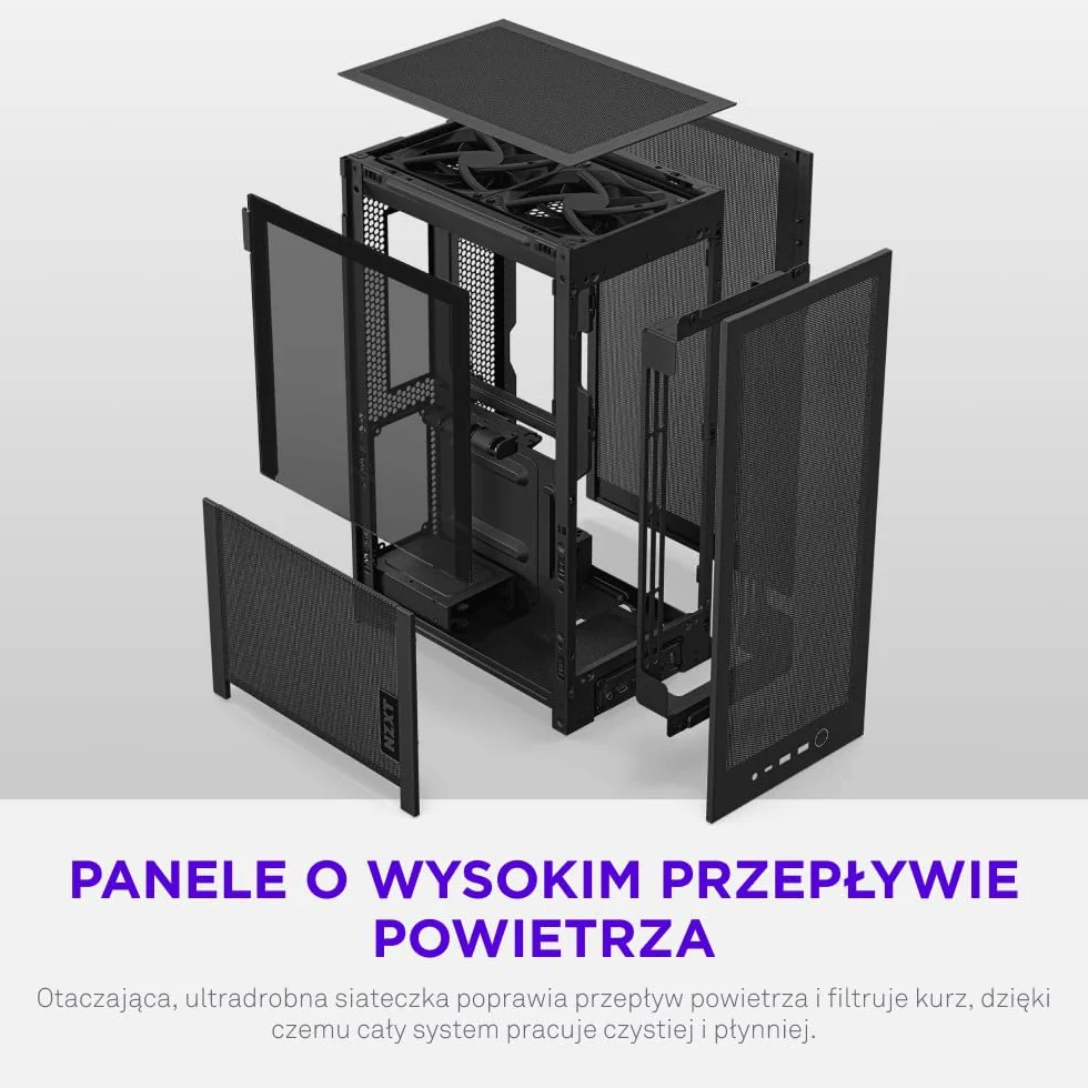 NZXT H2 Flow – obudowa PC Mini-ITX 20,7 l o wysokim przepływie powietrza – zawiera 2 wentylatory górne 120 mm i kabel riser PCIe 5.0 – karta graficzna 331 mm – radiator 280 mm – Czarny