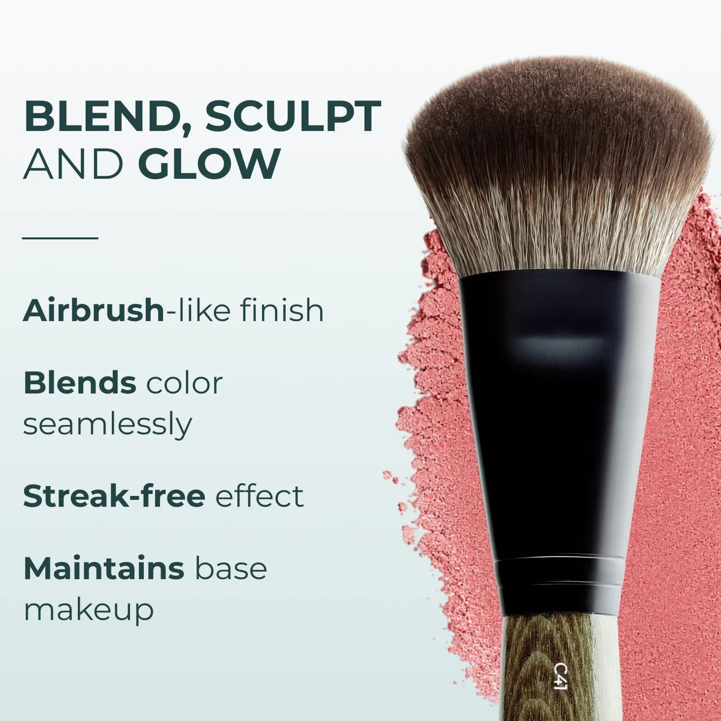 Rose and Ben Beauty Pędzel do różu | Profesjonalny pędzel do nieskazitelnego makijażu | Kątowy nie gubi włosia i bez okrucieństwa do kosmetyków tłoczonych, puder i kremów