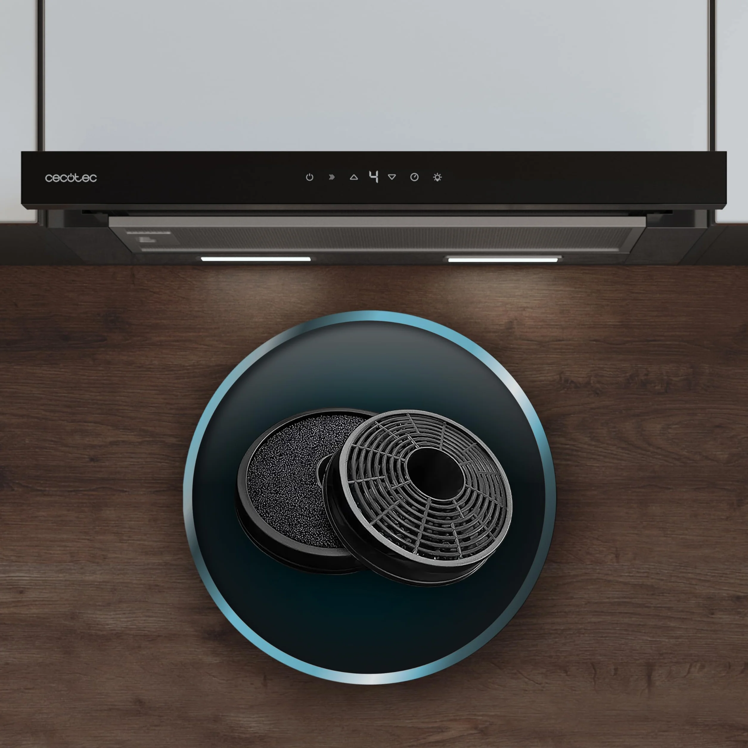 Cecotec Okap Kuchenny 60 cm TLT 605500 Glass Black A++ 70 W 550 m³/h Dotykowy Gesty Filtr Węglowy