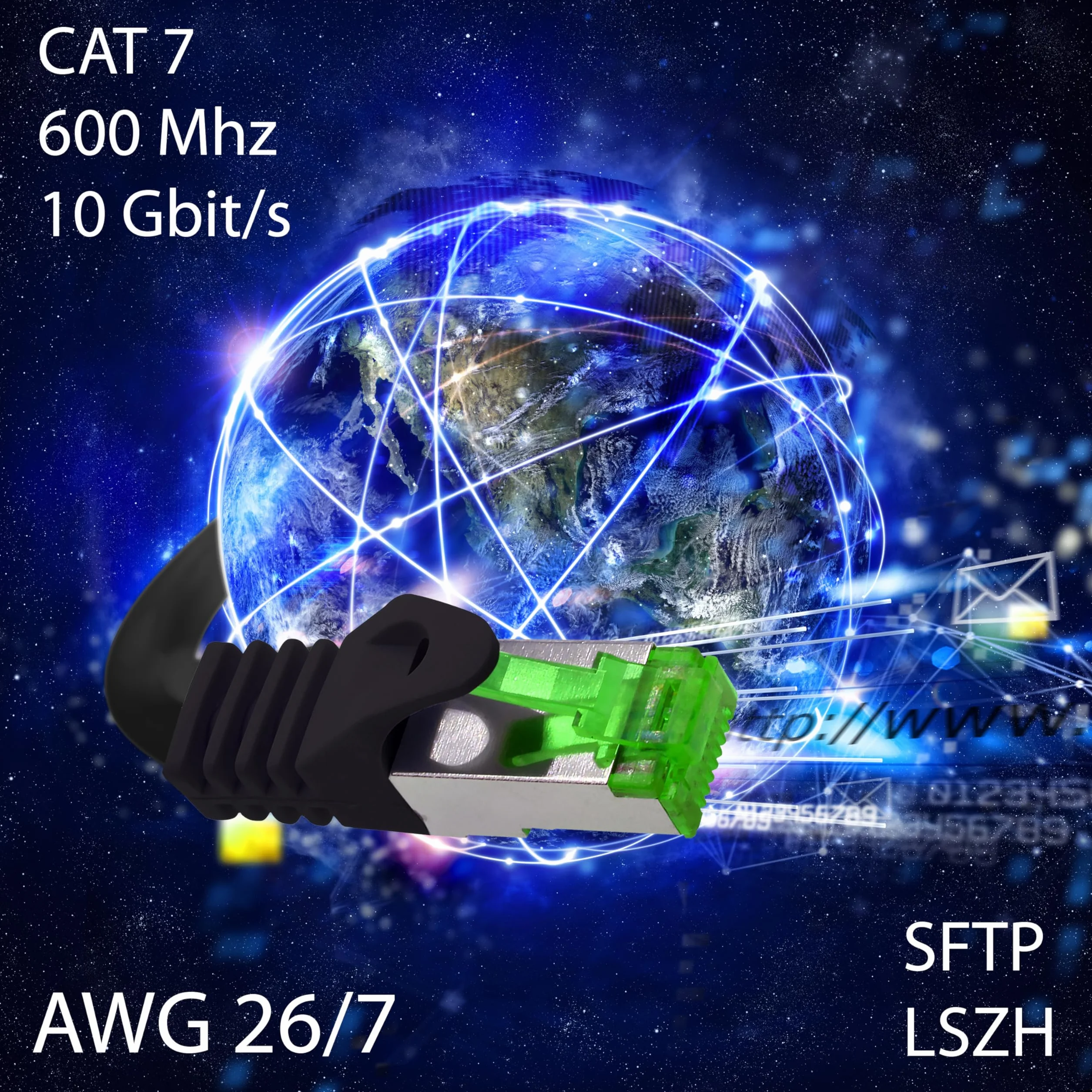 1aTTack.de kabel Ethernet cat.7, sieć LAN, 10 GBASE-T - 10 000 Mbps (Sftp Pimf) podwójnie ekranowany kabel przyłączeniowy RJ45, wtyczka cat.6a