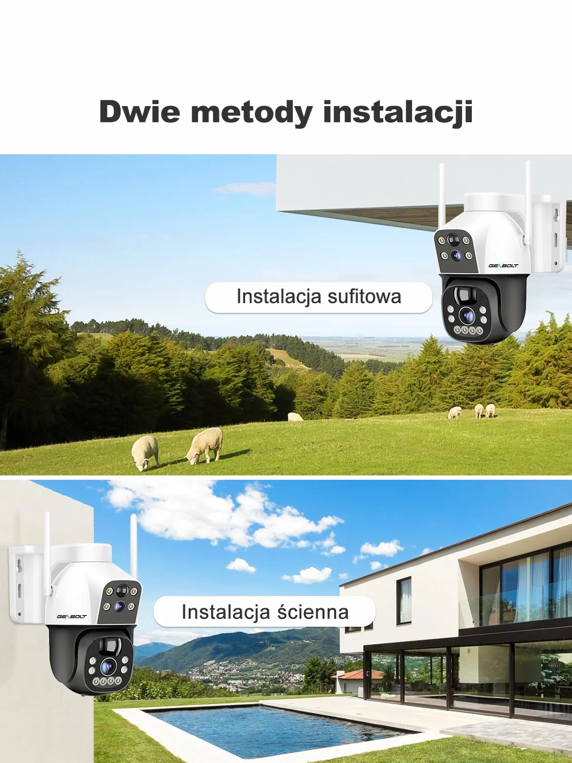 GENBOLT 4G AOV Kamera Zewnętrzna Solarna, Nagrywanie 24/7 3MP+3MP CCTV Zewnętrzna Kamera Monitoringu z wykrywaniem AI z kartą SIM, Kamera IP Zewnętrzna 8W 15600mAh, Automatyczne śledzenie