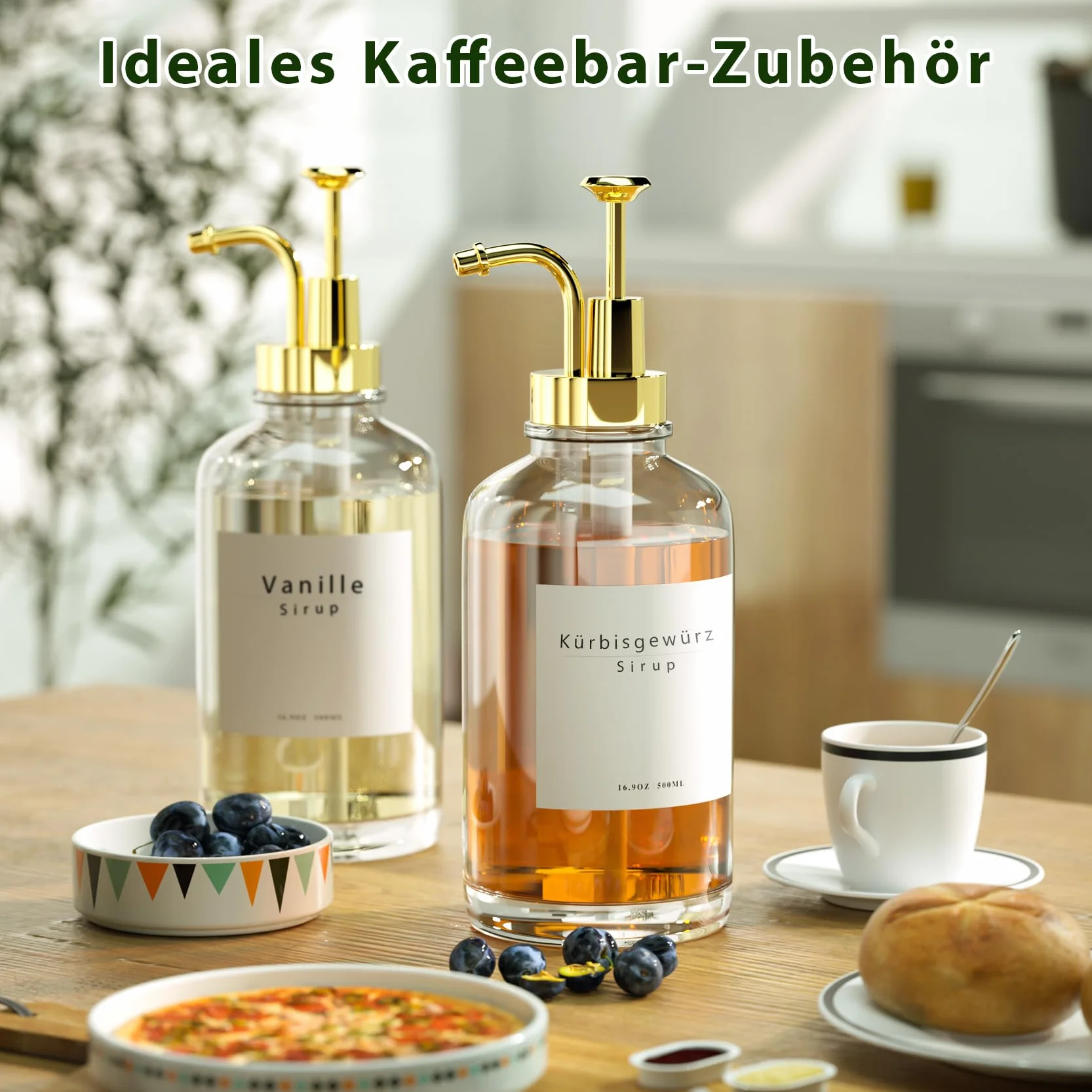 dozownik i syrop do kawy, akcesoria barowe, z 58 etykietami, 500 ml, zestaw 4 szt.