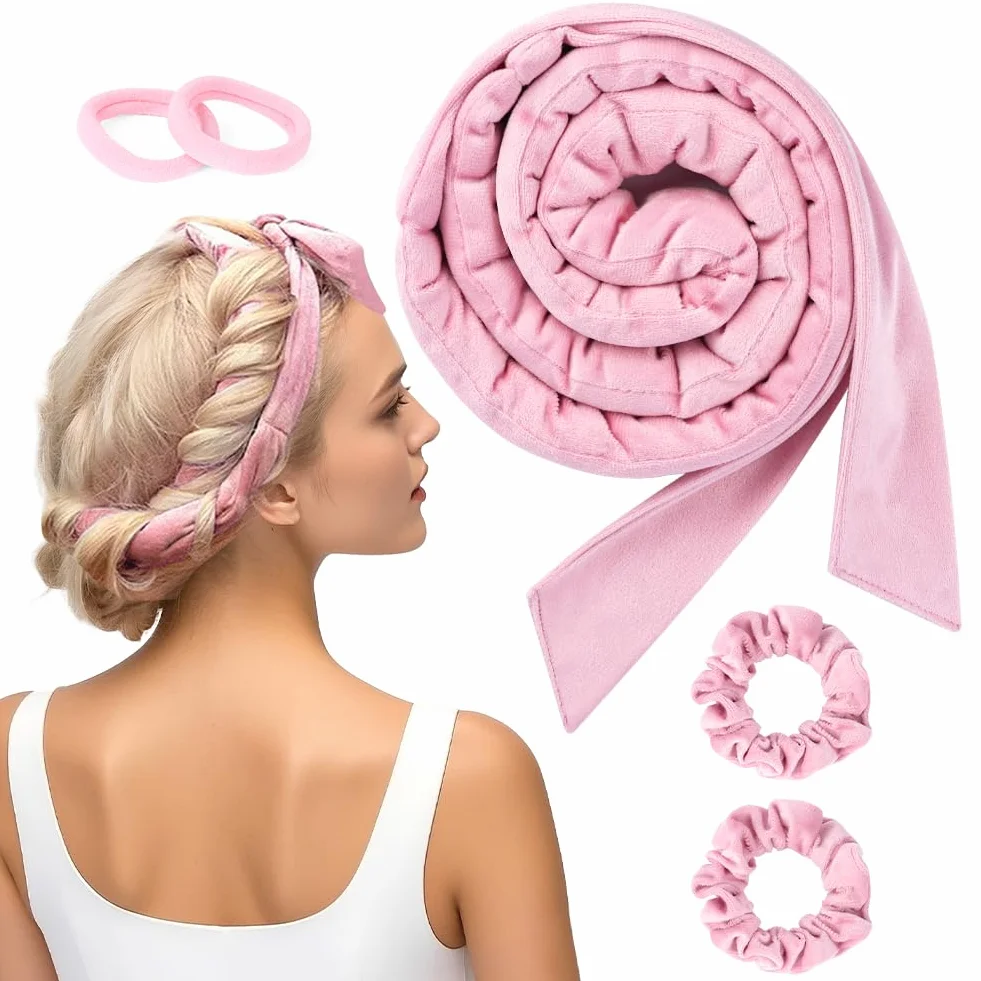 6 sztuk wałków do włosów na noc, aksamitne kręcenie włosów Heatless Overnight Curls, bez wysokiej temperatury, zestaw "zrób to sam", heatless curls do długich i średnich włosów (różowe)
