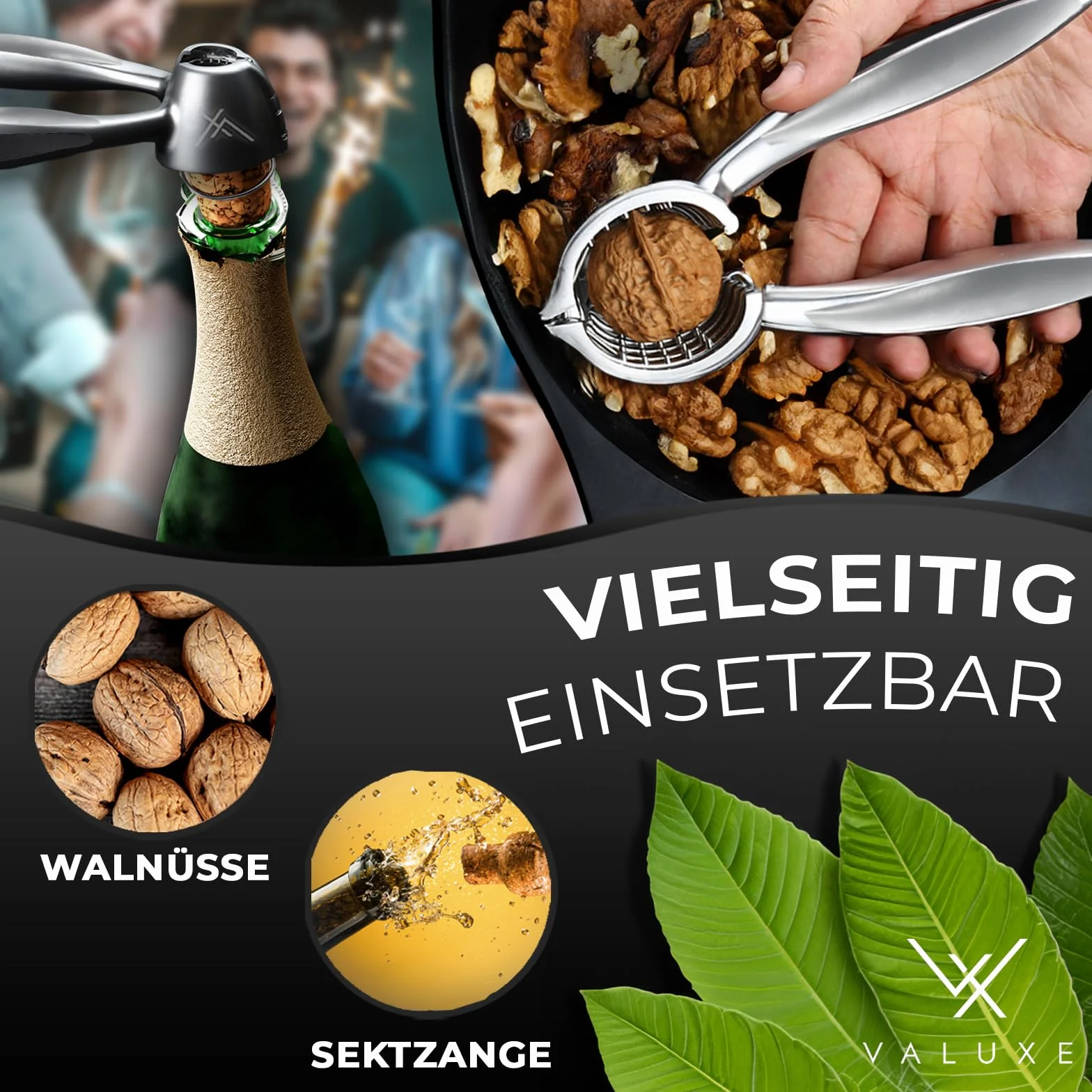 VALUXE® Premium dziadek do orzechów PRO - ULEPSZONY model 2025 z antypoślizgowym uchwytem - Ekskluzywny dziadek do orzechów włoskich rozłupuje każdy orzech z przyjemnością - szczypce do orzechów