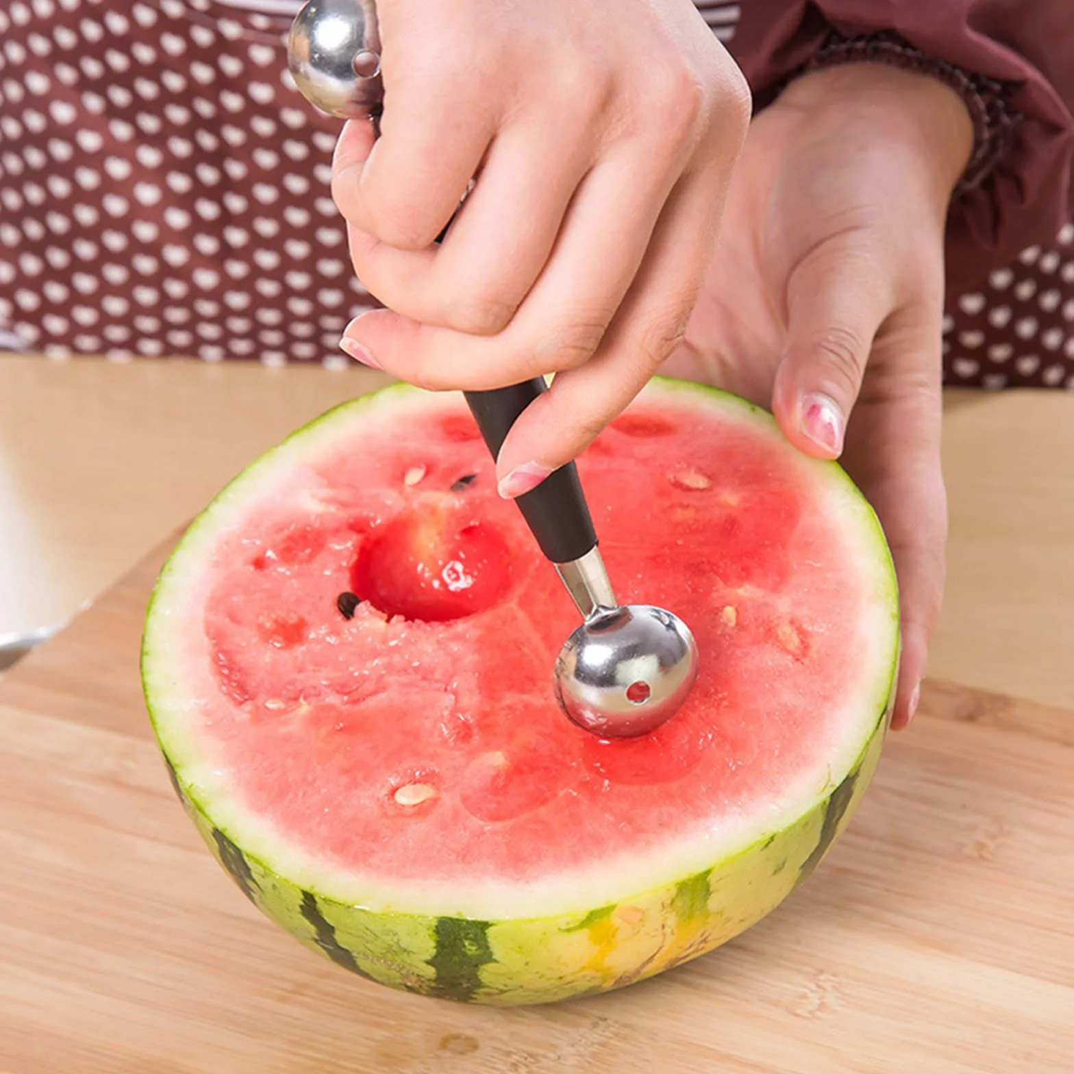Zestaw 3 dwustronnych łyżek do wykrawania kulek, ze stali nierdzewnej, małe foremki do wykrawania melonów, niezbędne do przyrządzania owoców, porcjowania