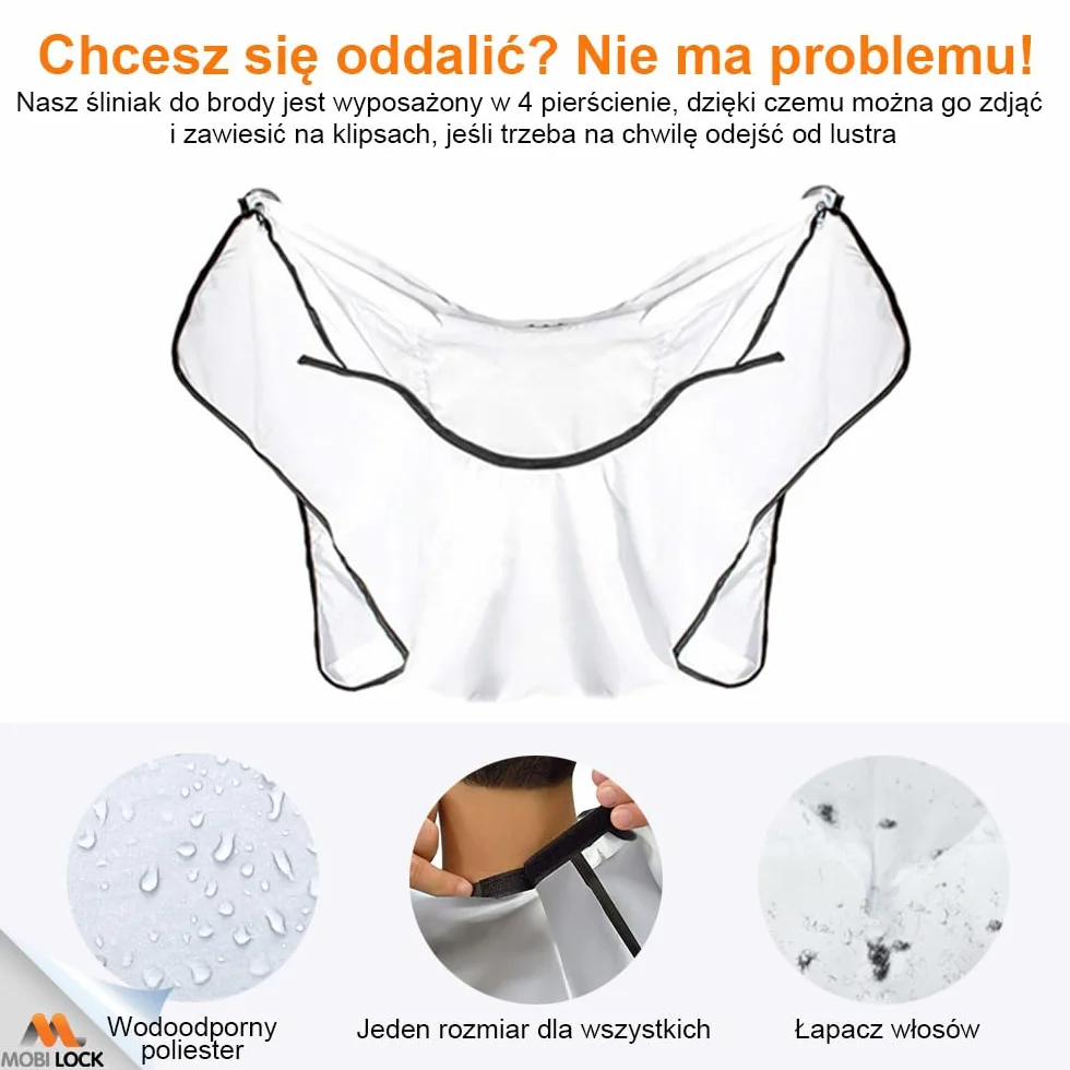 Śliniak do Golenia Brody - Inteligentny sposób na golenie - Fartuch przycinania brody - Peleryna do golenia dla mężczyzn (urodziny, Dzień Ojca, Boże Narodzenie) - Goleniem bez bałaganu - od Mobi Lock