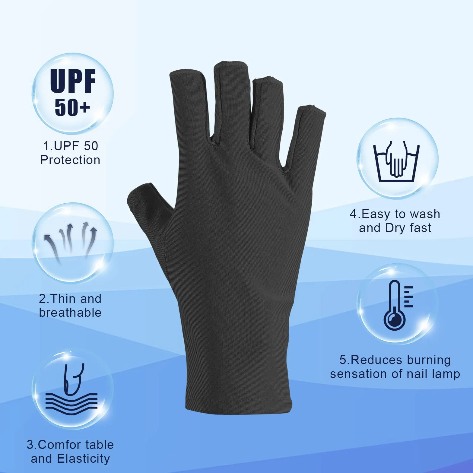 Rekawiczki do Lampy Zelowej do Paznokci, Rekawiczki pól Palca Rekawice Ochronne na Palce Artykuly do Manicure do Manicure Zelowego Zajecia na Swiezym Powietrzu (Czarny)