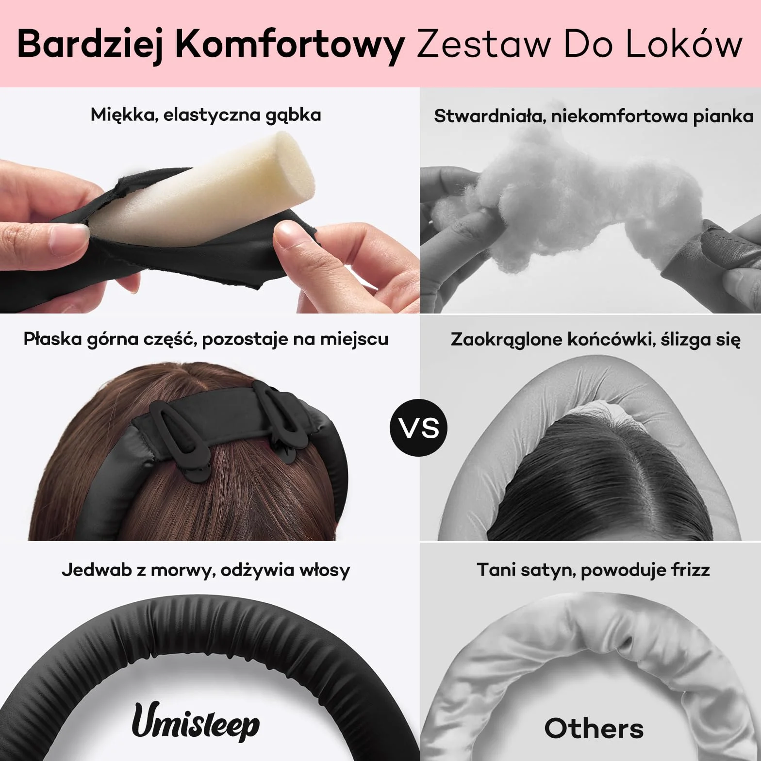 Umisleep Heatless lokówka do włosów, jedwabna ochrona włosów, Heatless Curls z zestawem loków, 99 cm, do samodzielnego wykonania, do długich włosów, antypoślizgowe loki, czarna