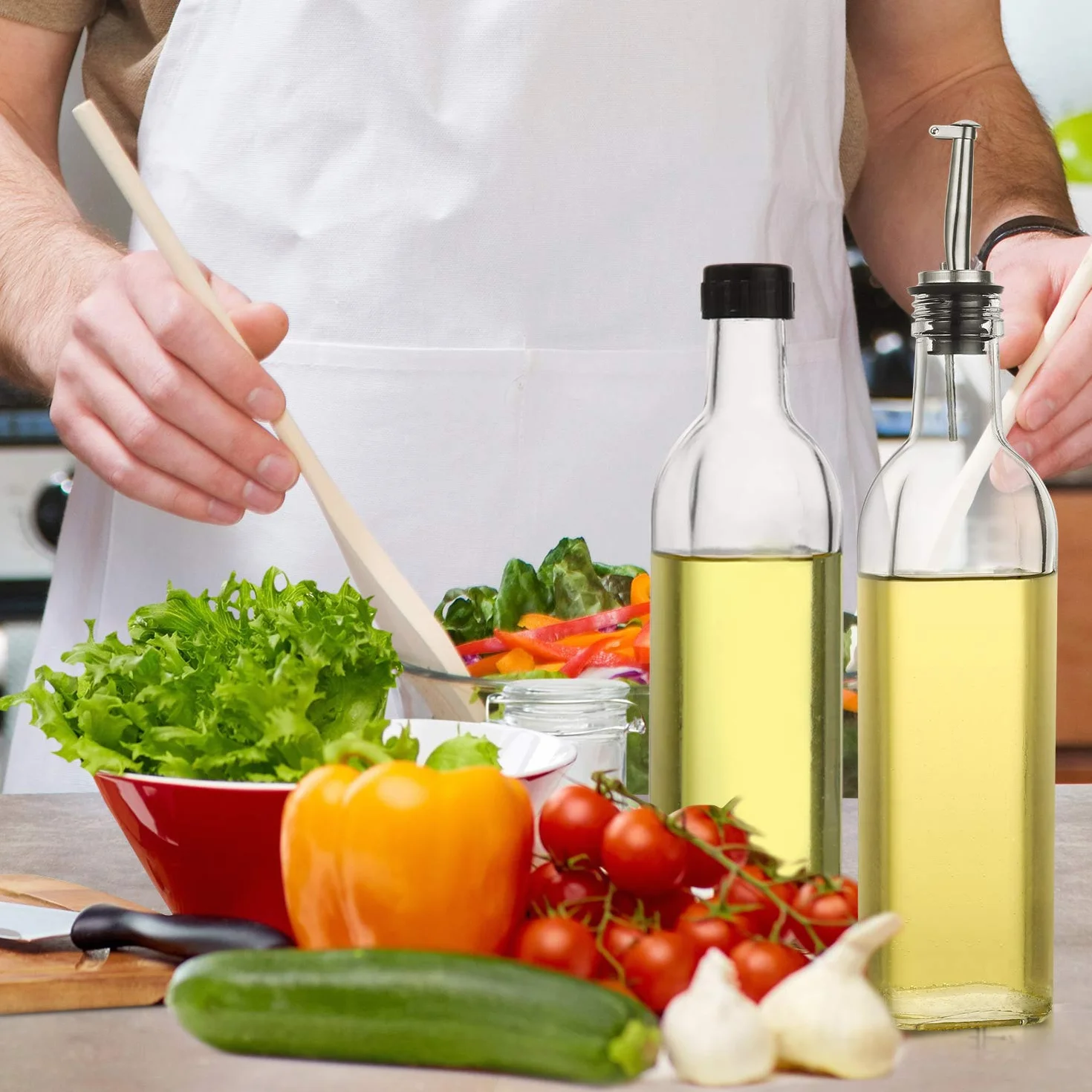 Aozita Szklany dozownik oliwy z oliwek 480 ml 500 ml butelka na olej i ocet z nalewaczami