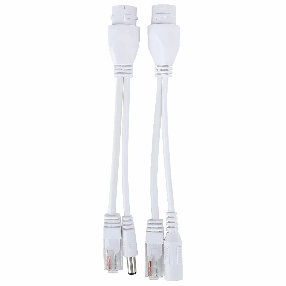 2 szt. PoE Injector and PoE Splitter Kit, DC12V POE Adapter Kabel Niestandardowy wodoodporny rozdzielacz wtryskiwaczy, 10/100 Mbps Cat5/5e/6 Standardowy kabel sieciowy (biały)
