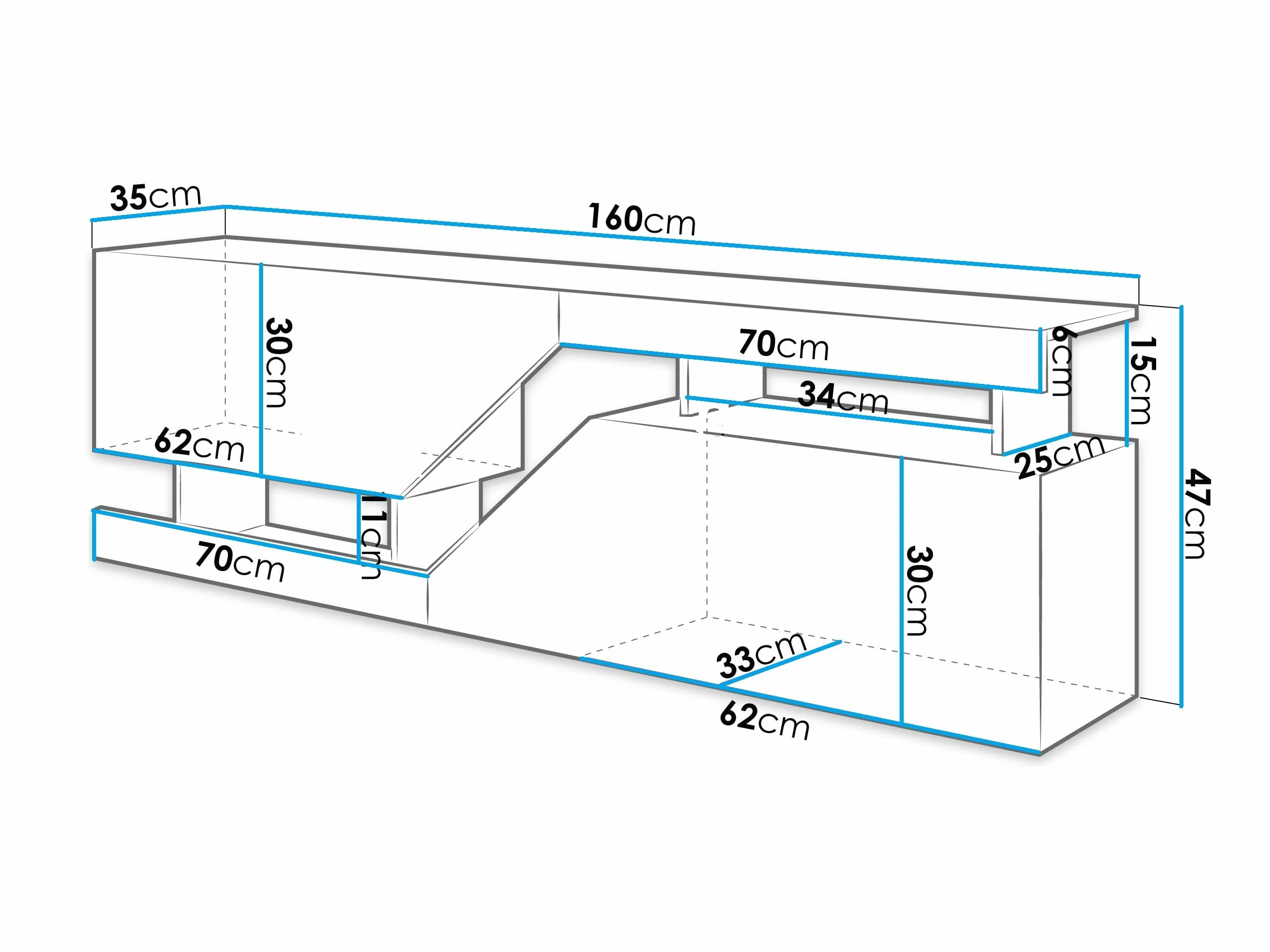 Szafka RTV Dąb Wotan/Biały 160x47x35 cm BDW RTV DOUBLE