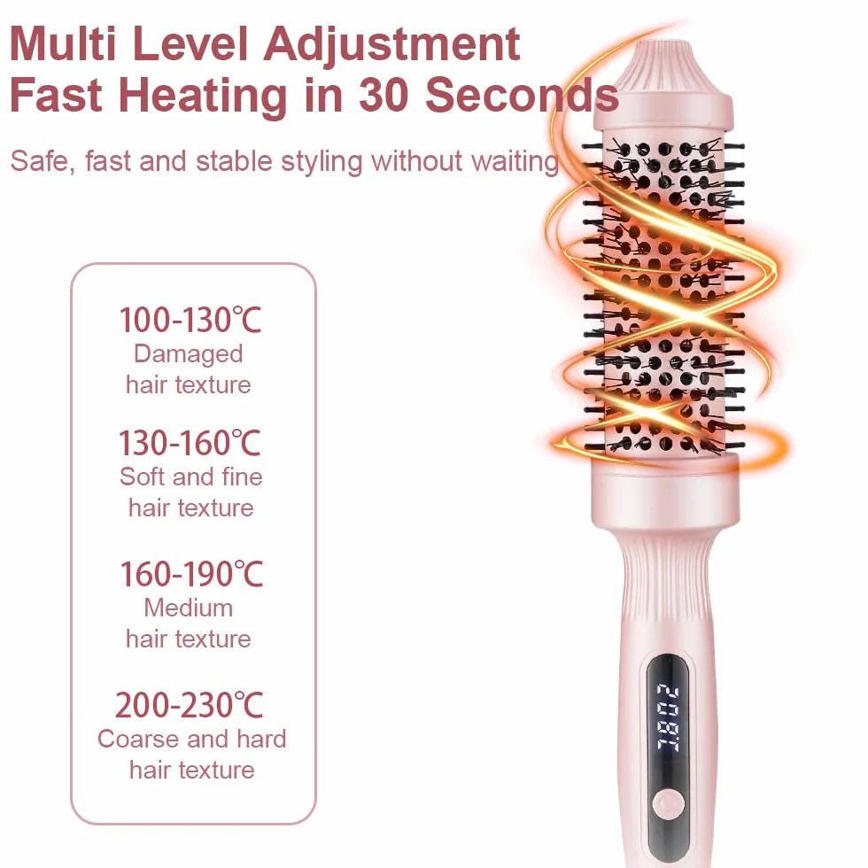 Thermal Brush szczotka do loków, ceramiczna szczotka termiczna 38 mm, szczotka do włosów z wysoką temperaturą, szczotka do włosów z cyfrowym wyświetlaczem, 3 w 1, do stosowania jako grzebień