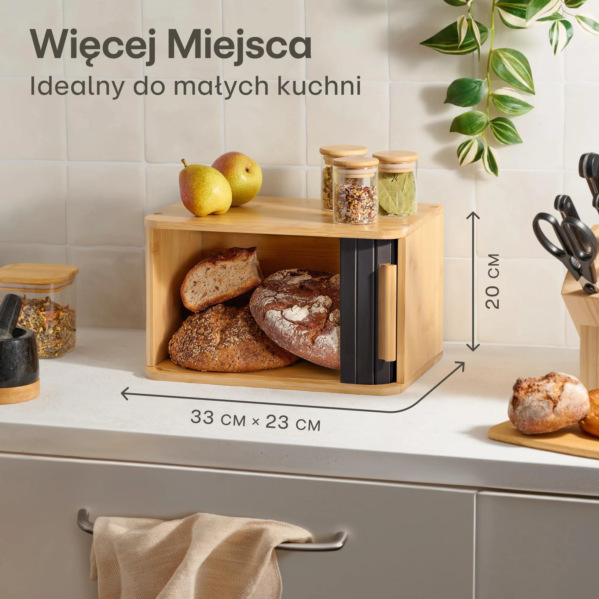 Bambusowy Pojemnik Na Chleb Fsc 33x23cm Z Przesuwanymi Drzwiczkami Czarny