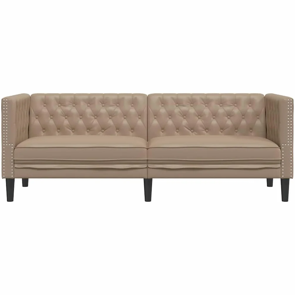 vidaXL Sofa Chesterfield, 3-os., cappuccino, sztuczna skóra, 3-osobowa sofa, kanapa, wypoczynek, kanapa 3-osobowa, wersalka, sofa trzyosobowa