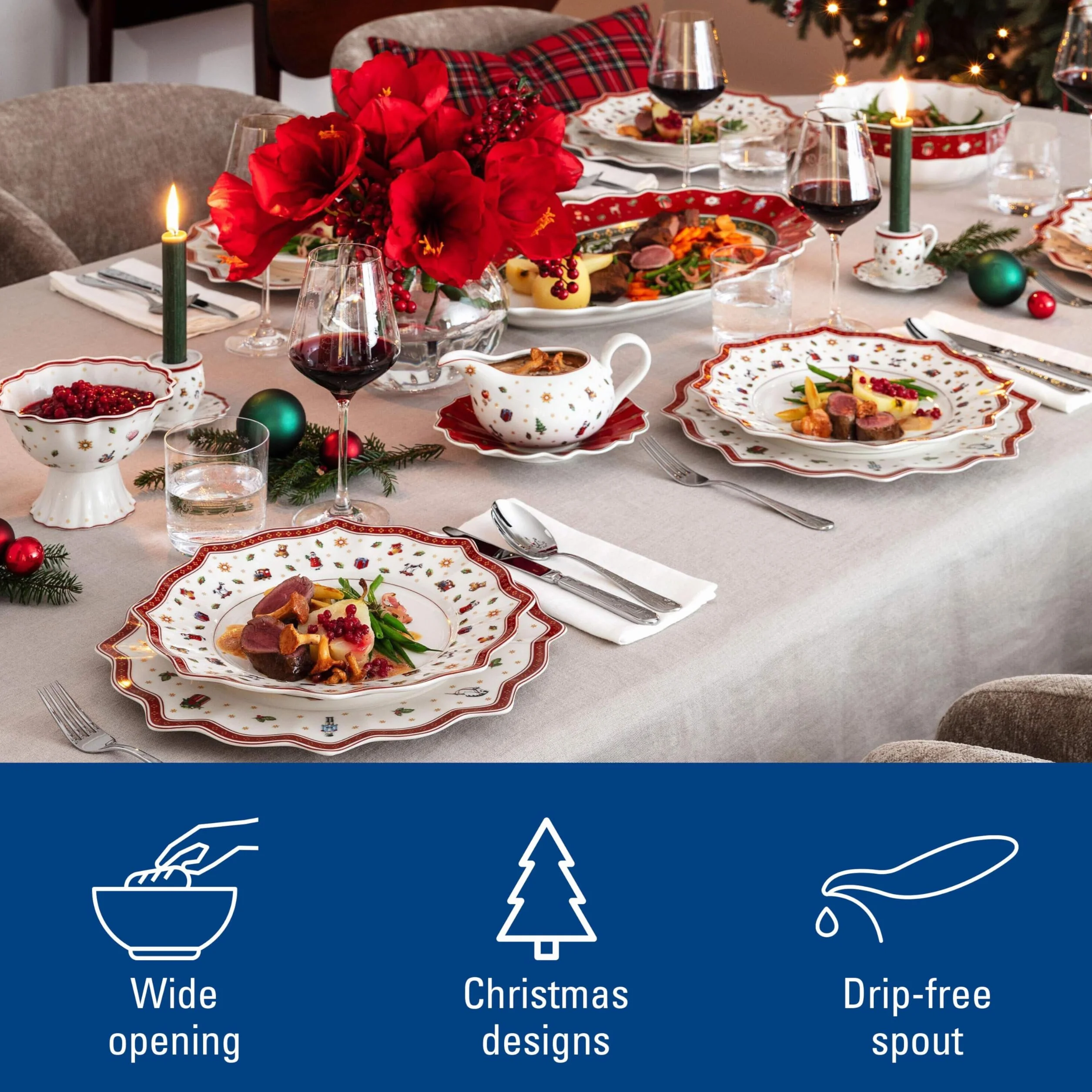 Villeroy & Boch – Toy's Delight sosjerka 2 el., ceramiczne naczynie do sosu, porcelanowy dzbanek do sosu, bożonarodzeniowa miseczka na sos, sosjerka porcelanowa, biała