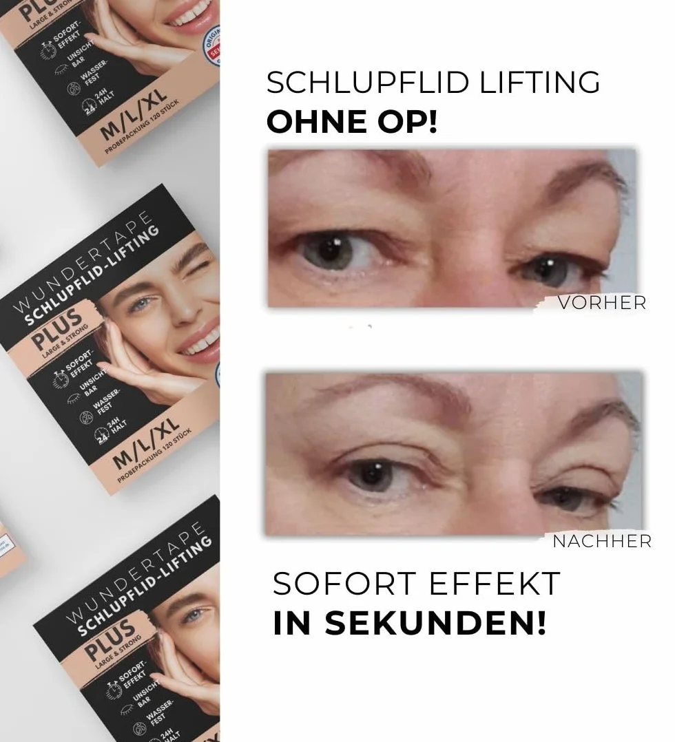 WUNDERTAPE Paski do opadających powiek, Clear & STRONG taśma do liftingu powiek bez operacji! (wodoodporne, utrzymują się przez 24 godziny, podwójne taśmy liftingujące) taśma do powiek (120 M+L+XL)